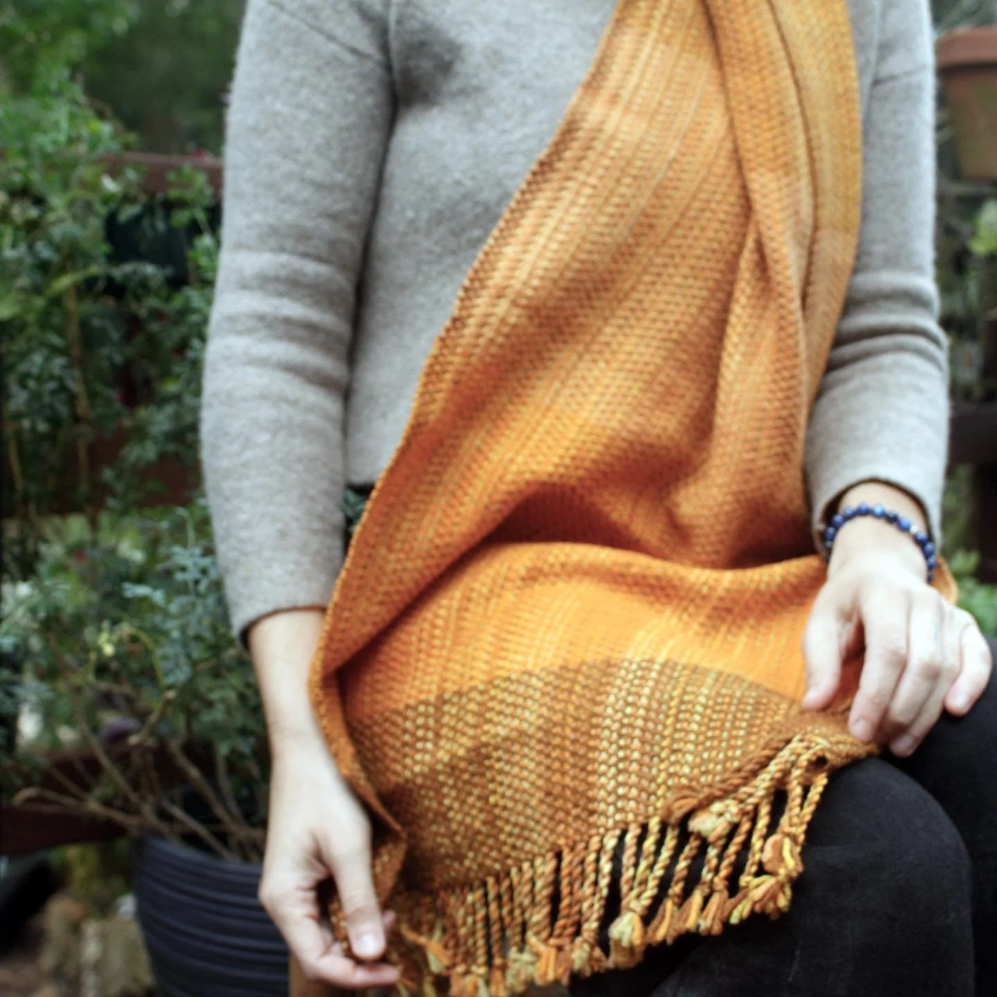 merino, natural dyes. The absolute softest. Machine washable. 
available on rachelhaastextiles.com 
•
•
•
#handwoven #naturaldye #coreopsisdye #handmadescarf #fiberart #weaver