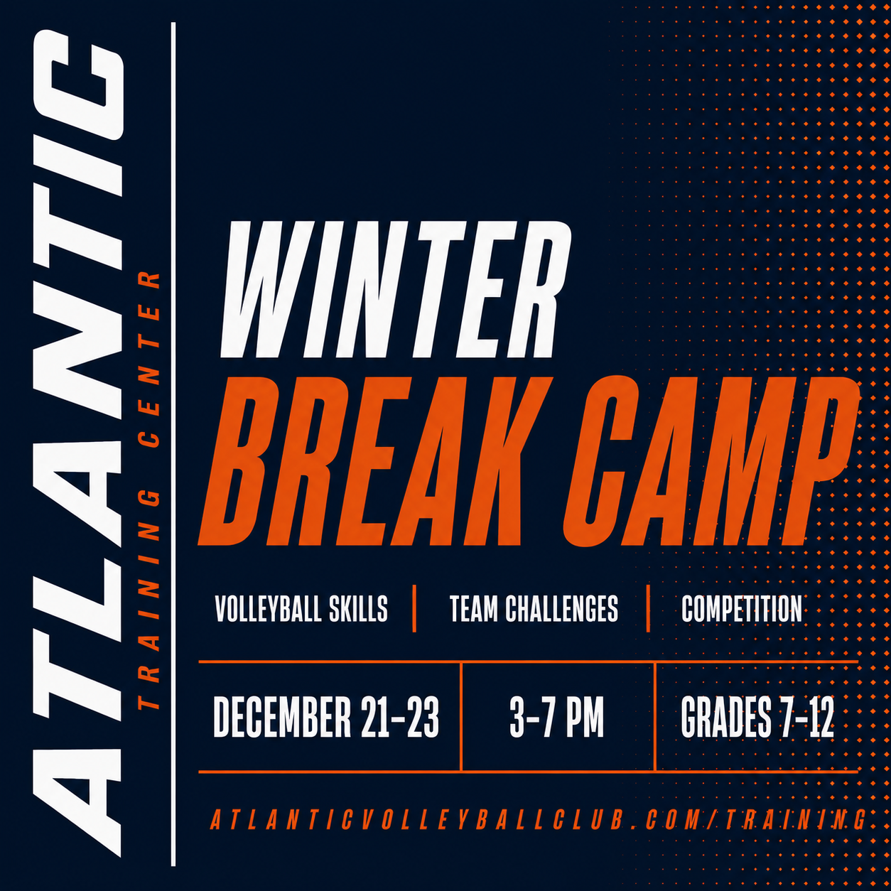 Winter Break Camp — Grades 7–12
A three-day training camp designed for athletes who want to keep improving over winter break. Sessions combine skill training, game situations, team challenges, and competitive play in a focused, high-energy environmen