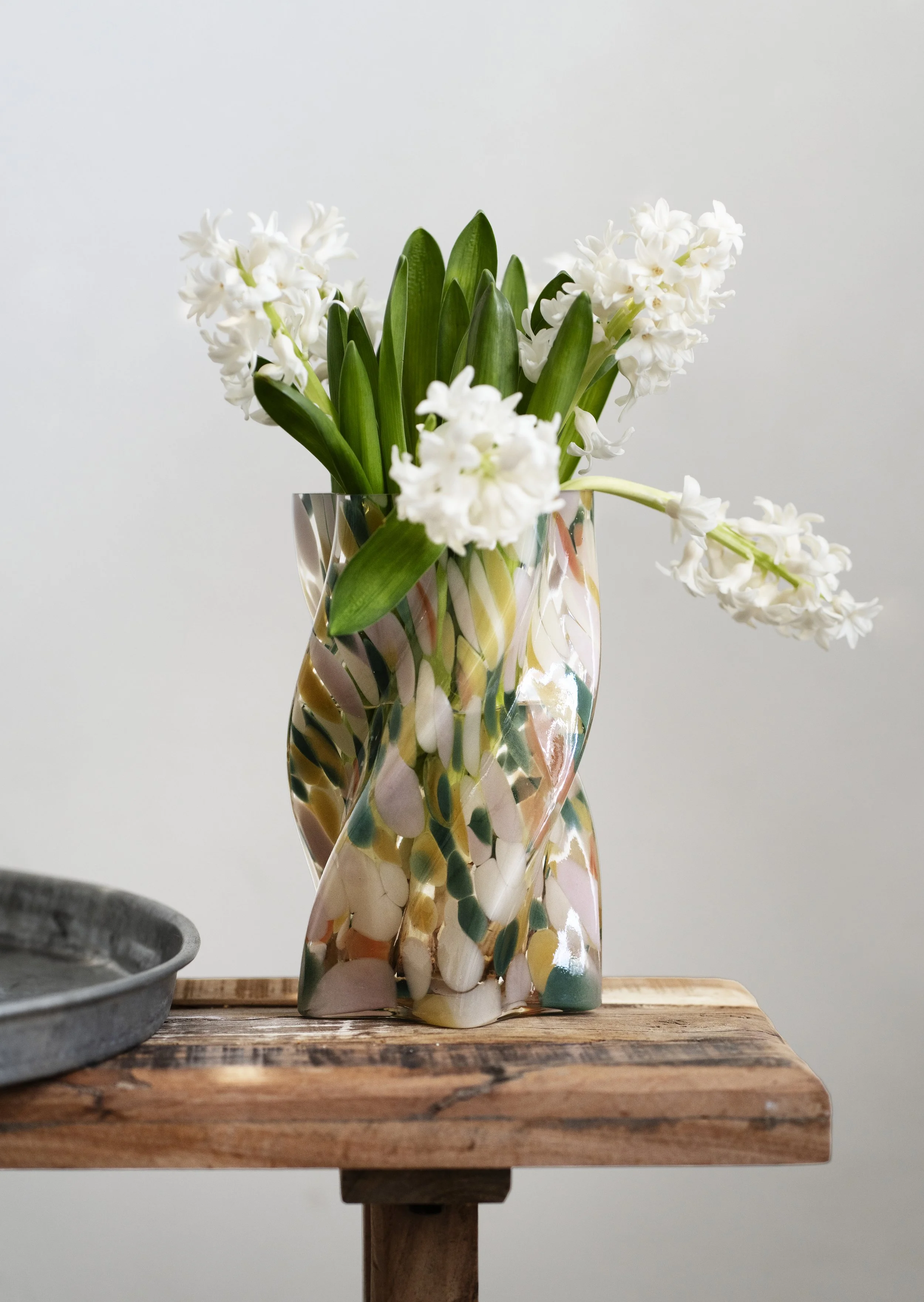 Multicoloured dotty glass vase