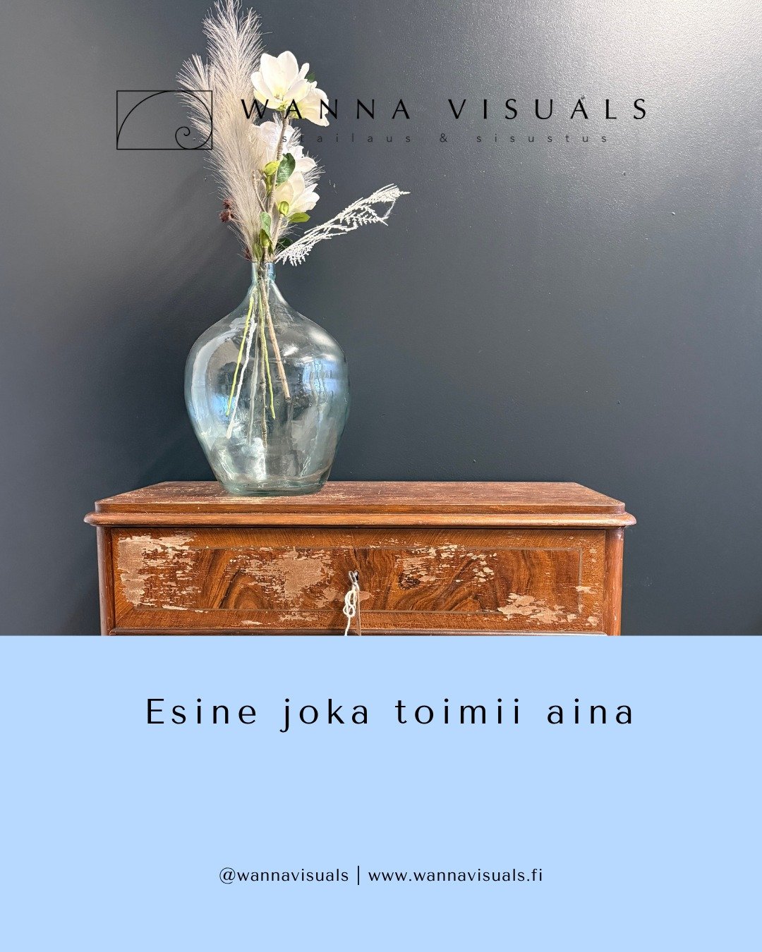 Yksi selke&auml; katseenvangitsija - kuten vanha pullo - riitt&auml;&auml;. N&auml;it&auml; ja paljon muita vinkkej&auml; "Vintagella vaivatta" -oppaassa.
Osta t&auml;st&auml; (linkki my&ouml;s biossa):
https://www.wannavisuals.fi/sisustusp
