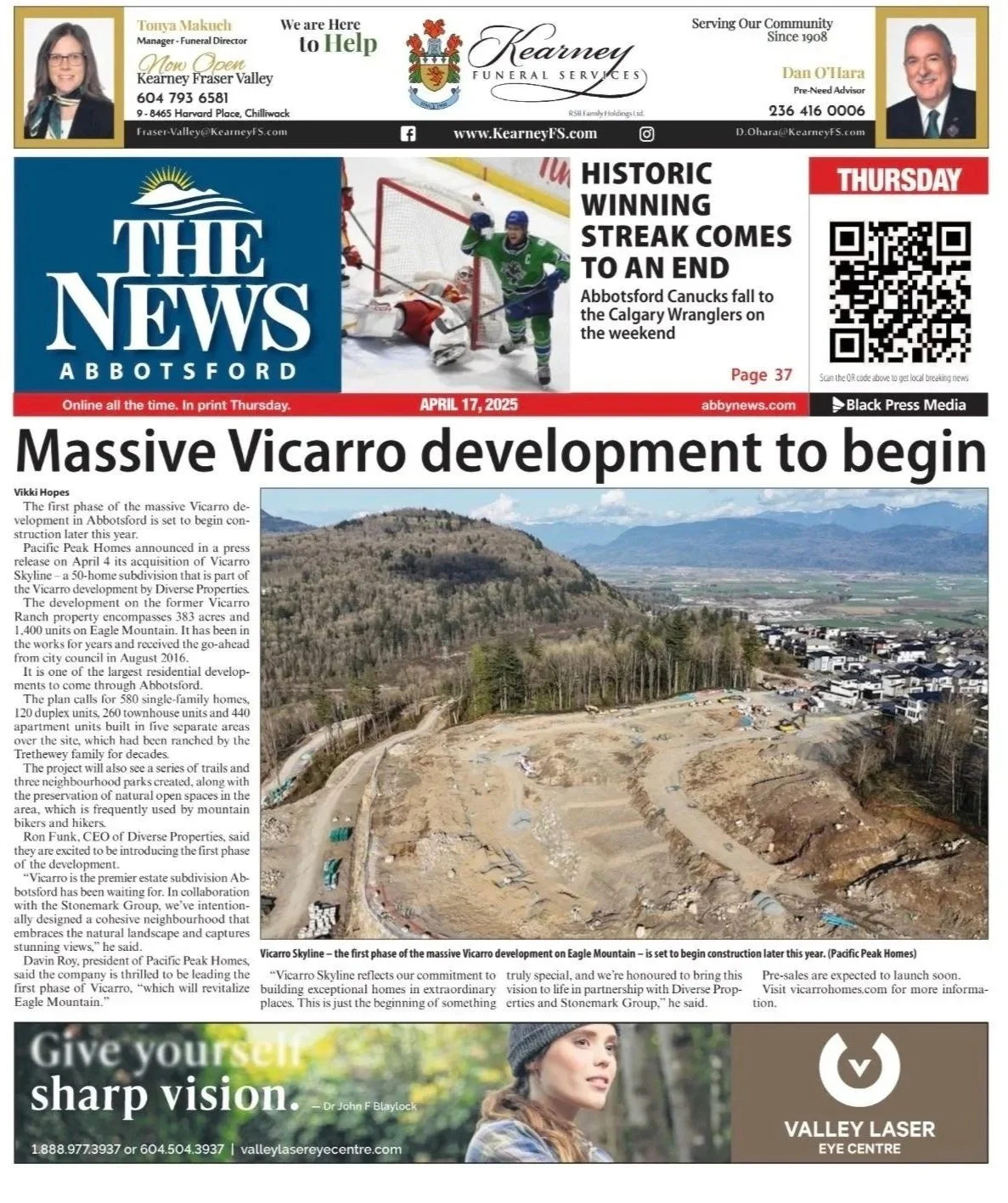 Vicarro Skyline Earns Front-Page Coverage on The Abbotsford News