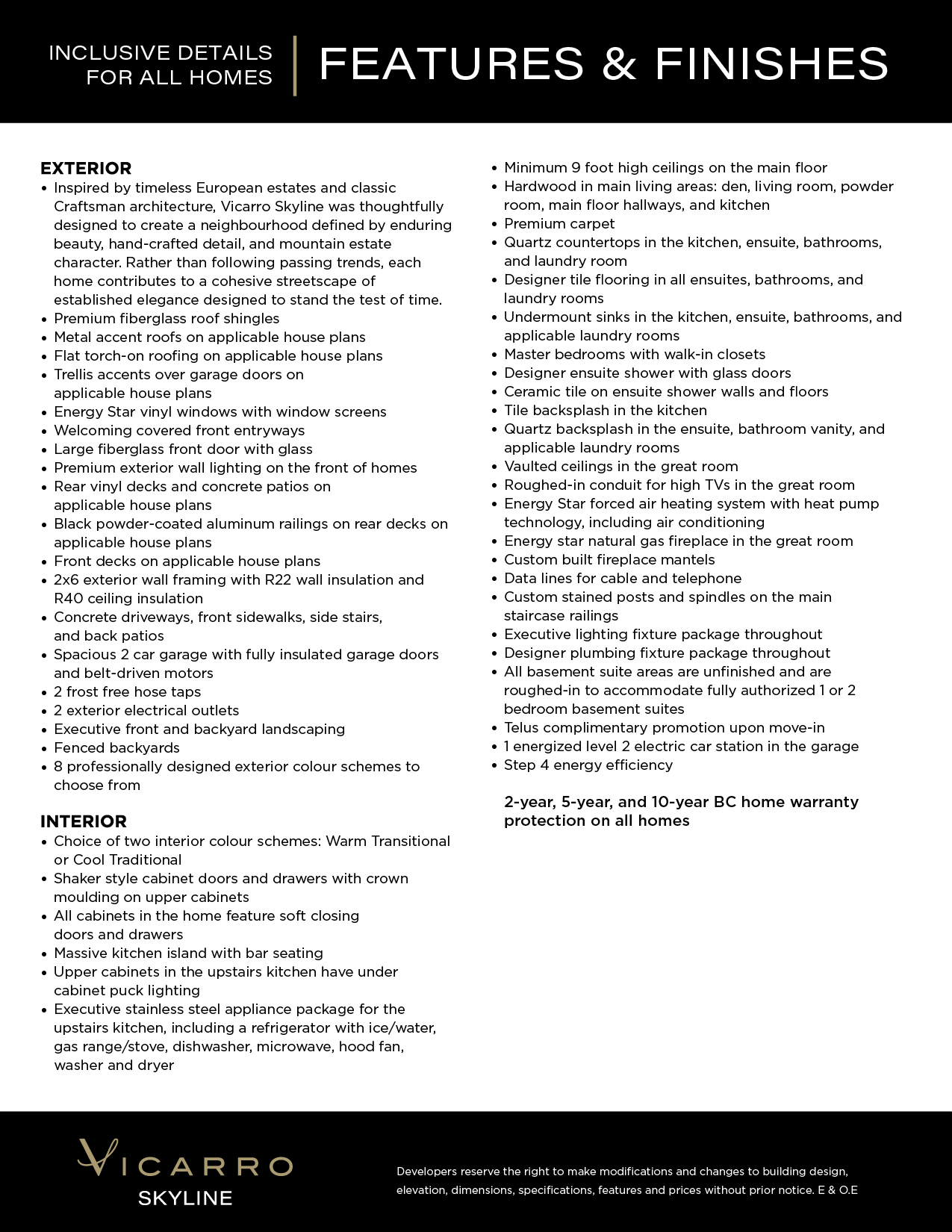 VS - Features and Finishes Page 1