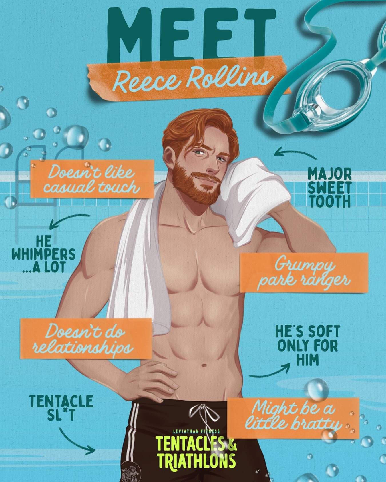 🏊 Reece Rollins 🚴 

My broken little babe. One of my favorite things about expanding this series was diving deeper into the characters. Reece is layered and complex. There&rsquo;s a reason why he&rsquo;s one of my favorite characters I&rsquo;ve wri