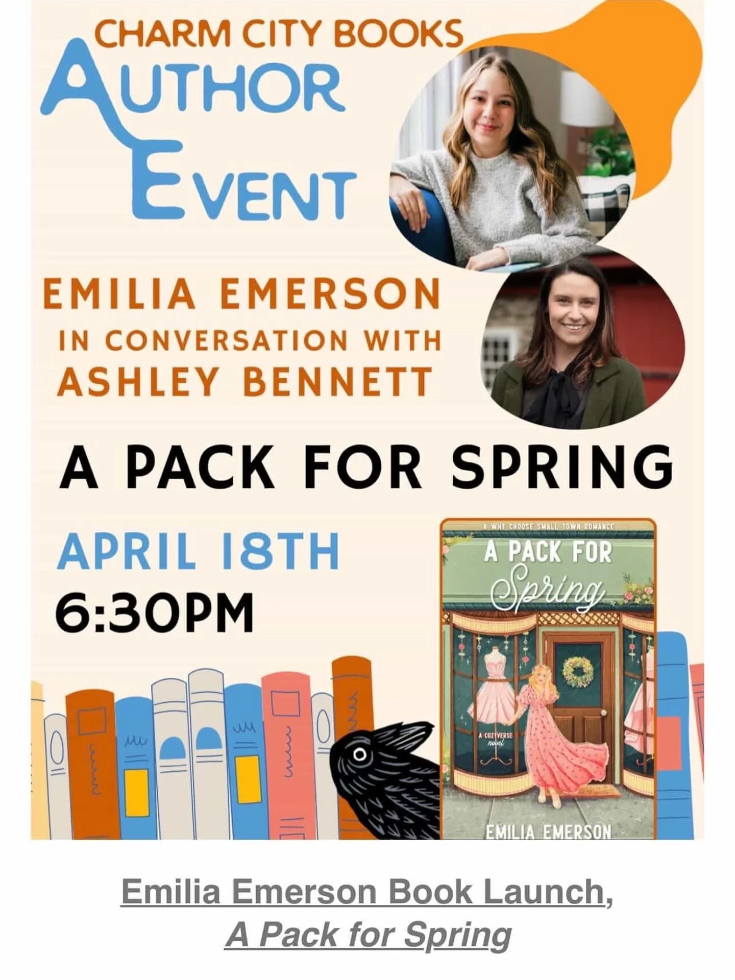 I am so honored to be in conversation with @emiliaemersonauthor to celebrate the release of A Pack for Spring!!

📍 Where: Charm City Books
426 W. Franklin Street, Baltimore, MD 21201

🗓️ When: Saturday April 18th at 6:30pm

Looking forward to seein