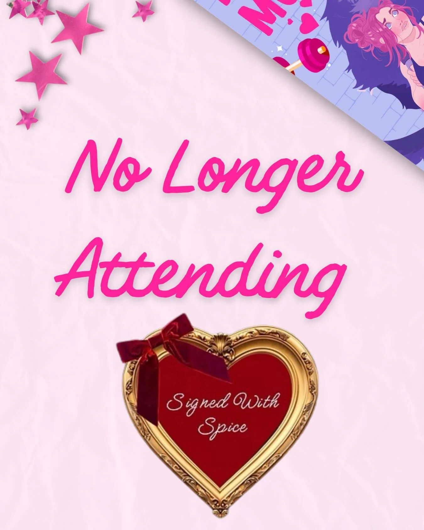 🔔Important Update🔔

Unfortunately, I&rsquo;m unable to attend @signedwithspicecon this year. I was really looking forward to seeing everyone and taking an extended trip to Maine, but some other things in my personal life are taking priority right n
