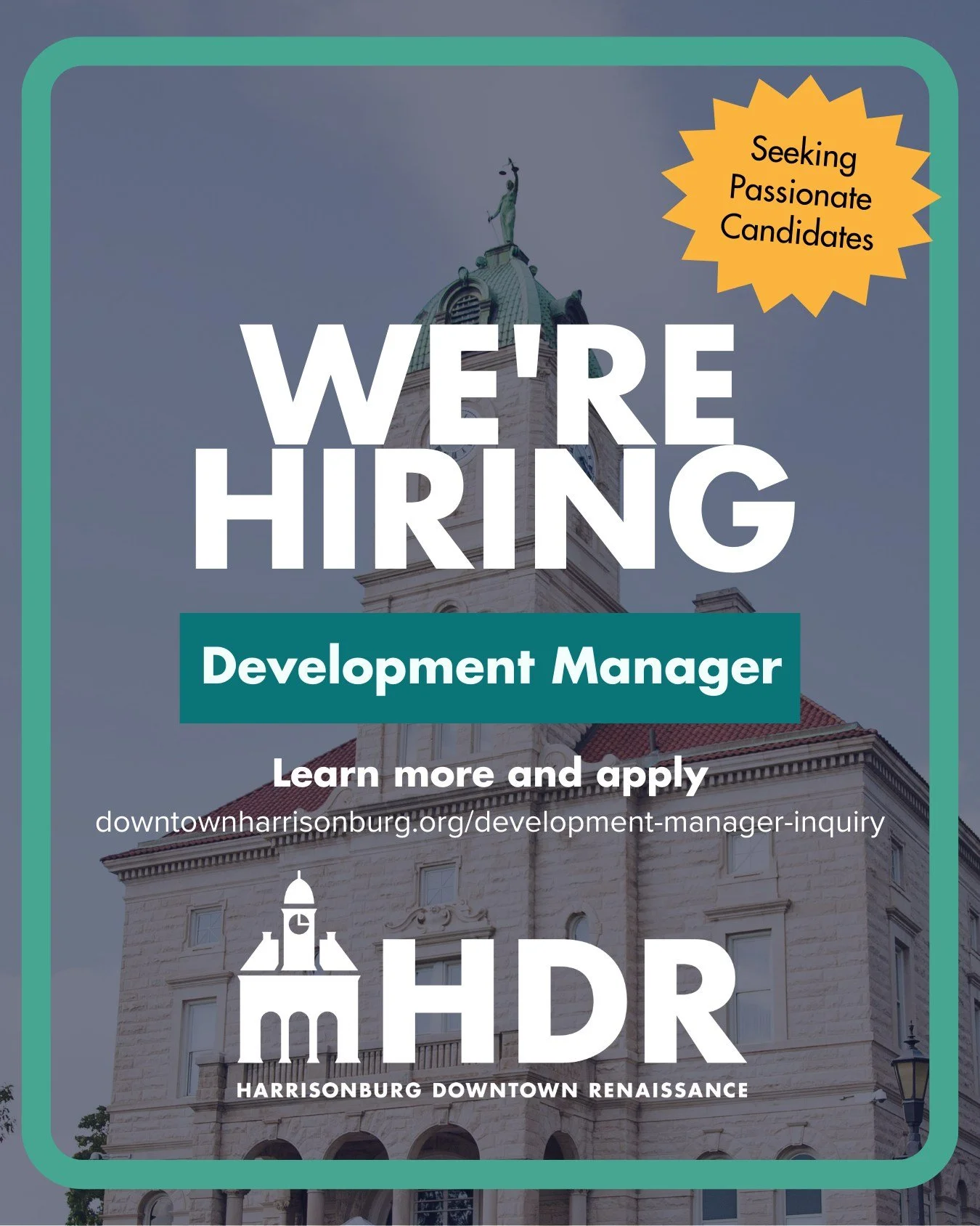 Are you passionate about downtown? Follow HDR and our work? Want to join our team? HDR is hiring a development manager! 

We are looking for a highly organized, customer service-oriented individual who wants to be part of a collaborative team in a fa