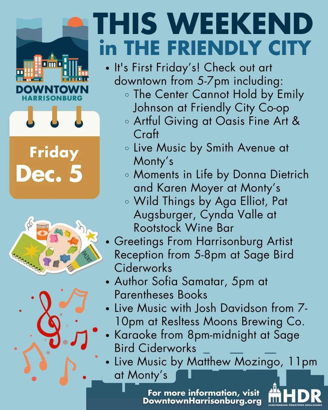 Holiday magic will be all across Downtown Harrisonburg this weekend with First Friday, Winter Wonderfest, and the Holiday Parade! Check out all the festive events happening Friday through Sunday.

Visit WinterWonderfest.com (link in bio) for more act