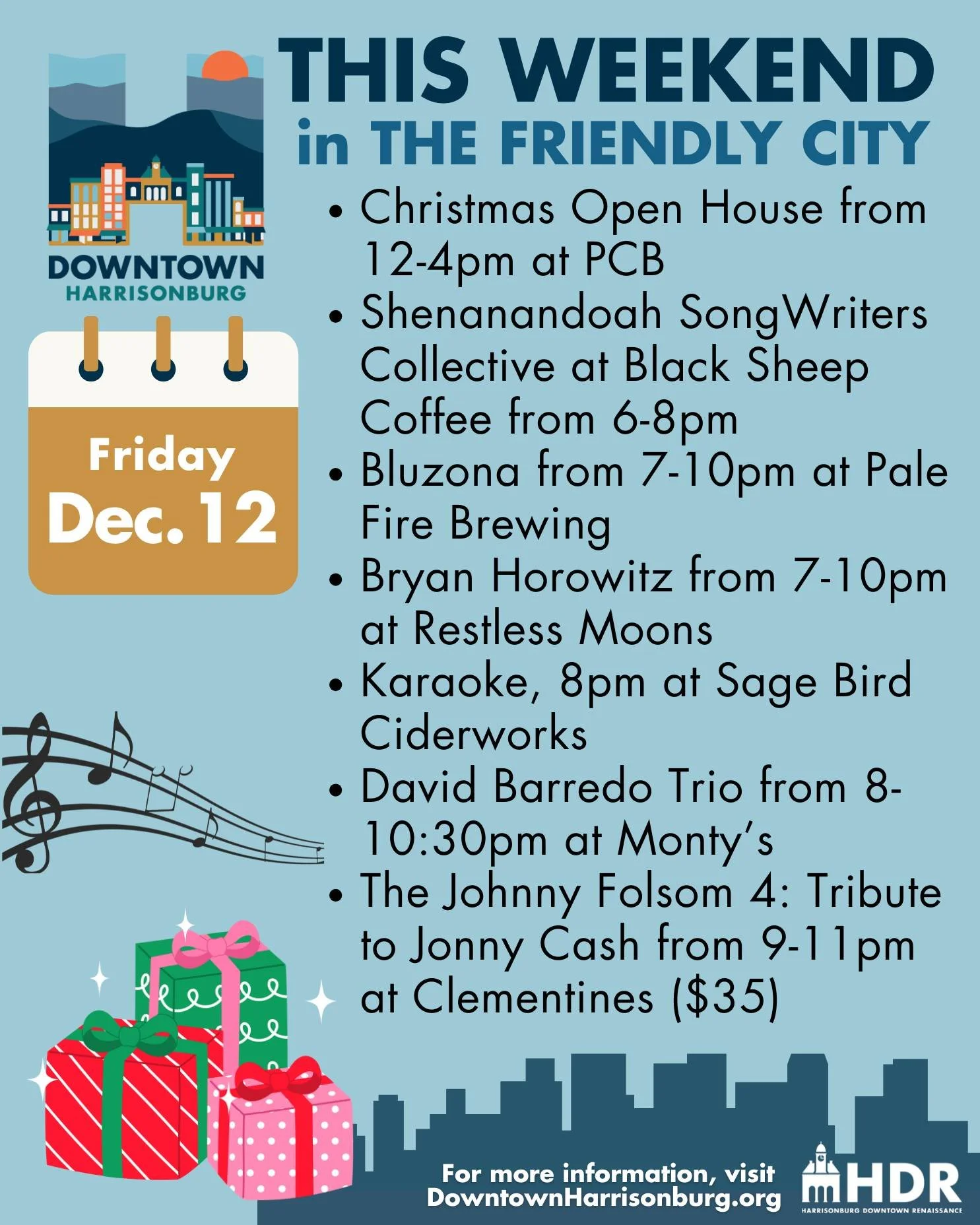 It's another weekend full of holiday festivities in Downtown Harrisonburg! Check out what's in store; there's something for everyone.

And speaking of something for everyone, Downtown Harrisonburg is the perfect place to find gifts for EVERYONE on yo