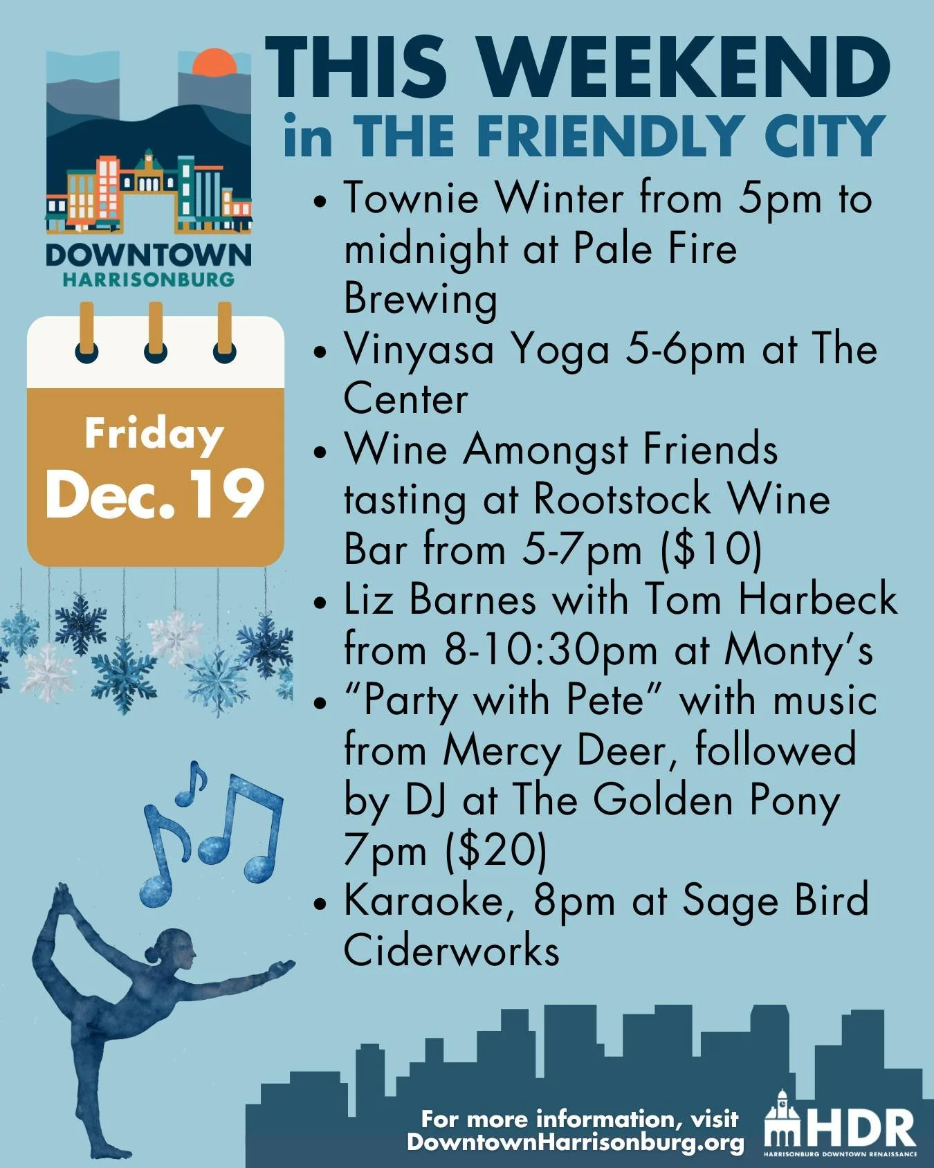 Another weekend of holiday magic in Downtown Harrisonburg! Check out what's in store this Friday, Saturday, and Sunday in The Friendly City.

Are there any events we missed? Please comment the details down below! You can always add events happening d