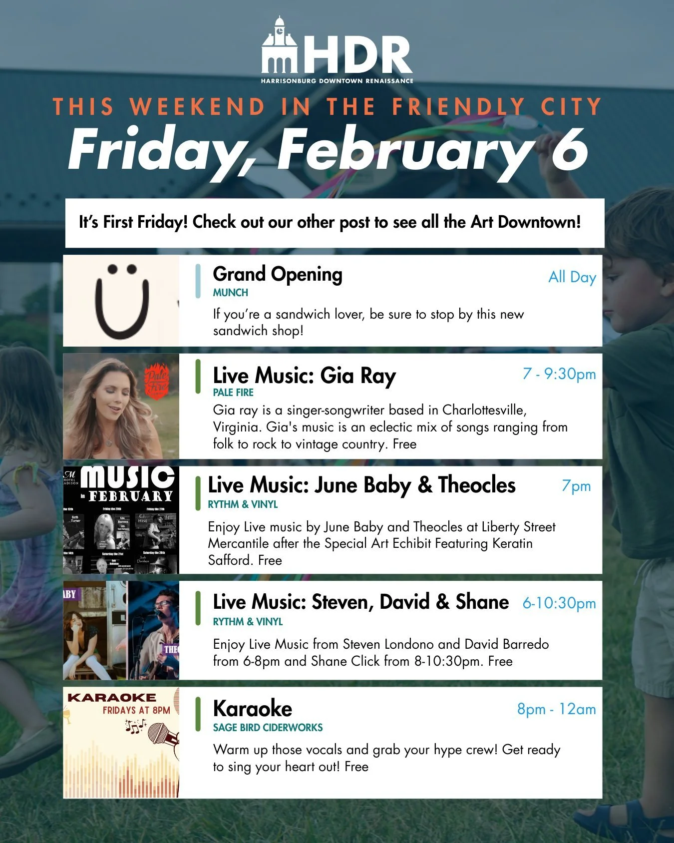 Let our Downtown Harrisonburg destinations warm you up this weekend with a wide variety of events. With new business openings, live music, social club activities, and workout classes, while there are a predicted six more weeks of winter, there's no n