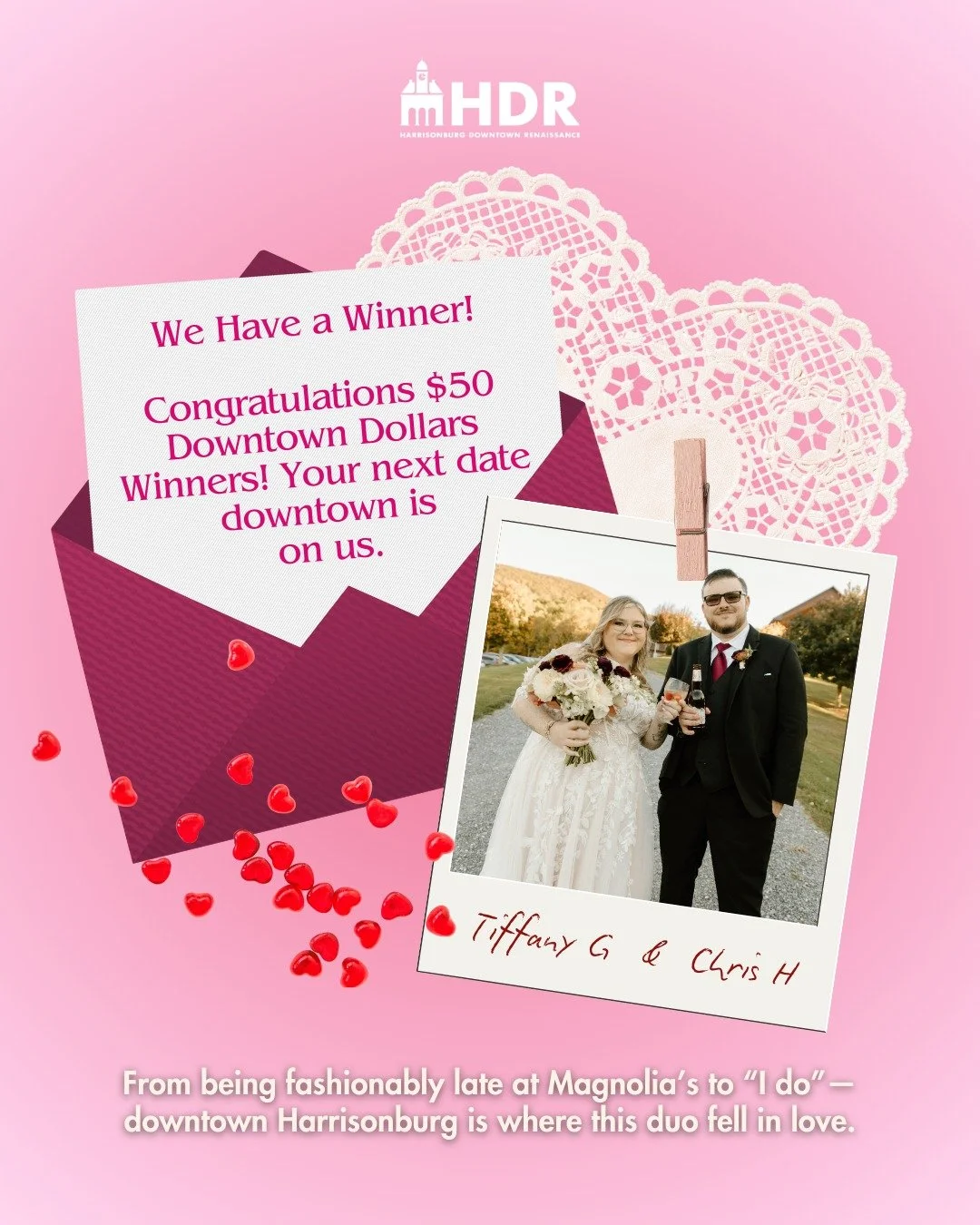 Happy Valentine's Day! We were blown away by all the beautiful stories we received for this year's Love that Downtown Built giveaway. Thank you to everyone who shared how Downtown Harrisonburg played a role in your love story&mdash;whether romantic, 