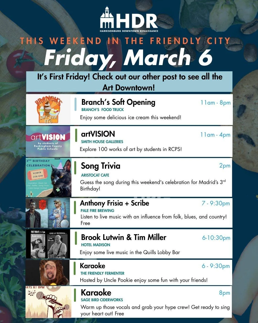 It's the first weekend of Taste of Downtown Month and  there are many exciting things happening this week! From live music, art shows, cat birthdays, classes and more there is something for everyone to enjoy! 

Be sure to check out all the amazing bu