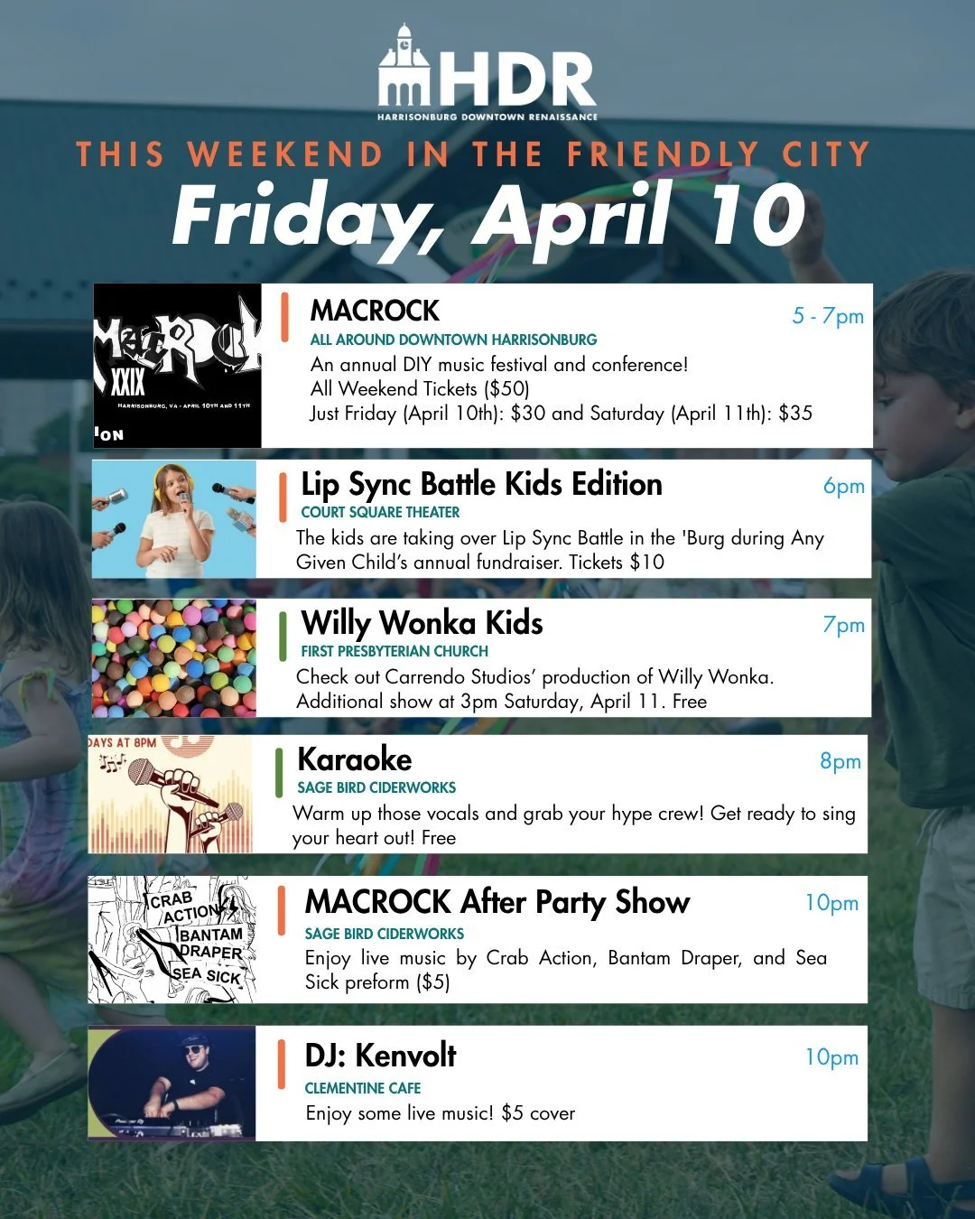 It's another wonderful weekend in Downtown Harrisonburg! Check out events happening this weekend in the Friendly City here.

Are there any events we missed? Please comment the details down below! You can always add events happening downtown to our ca