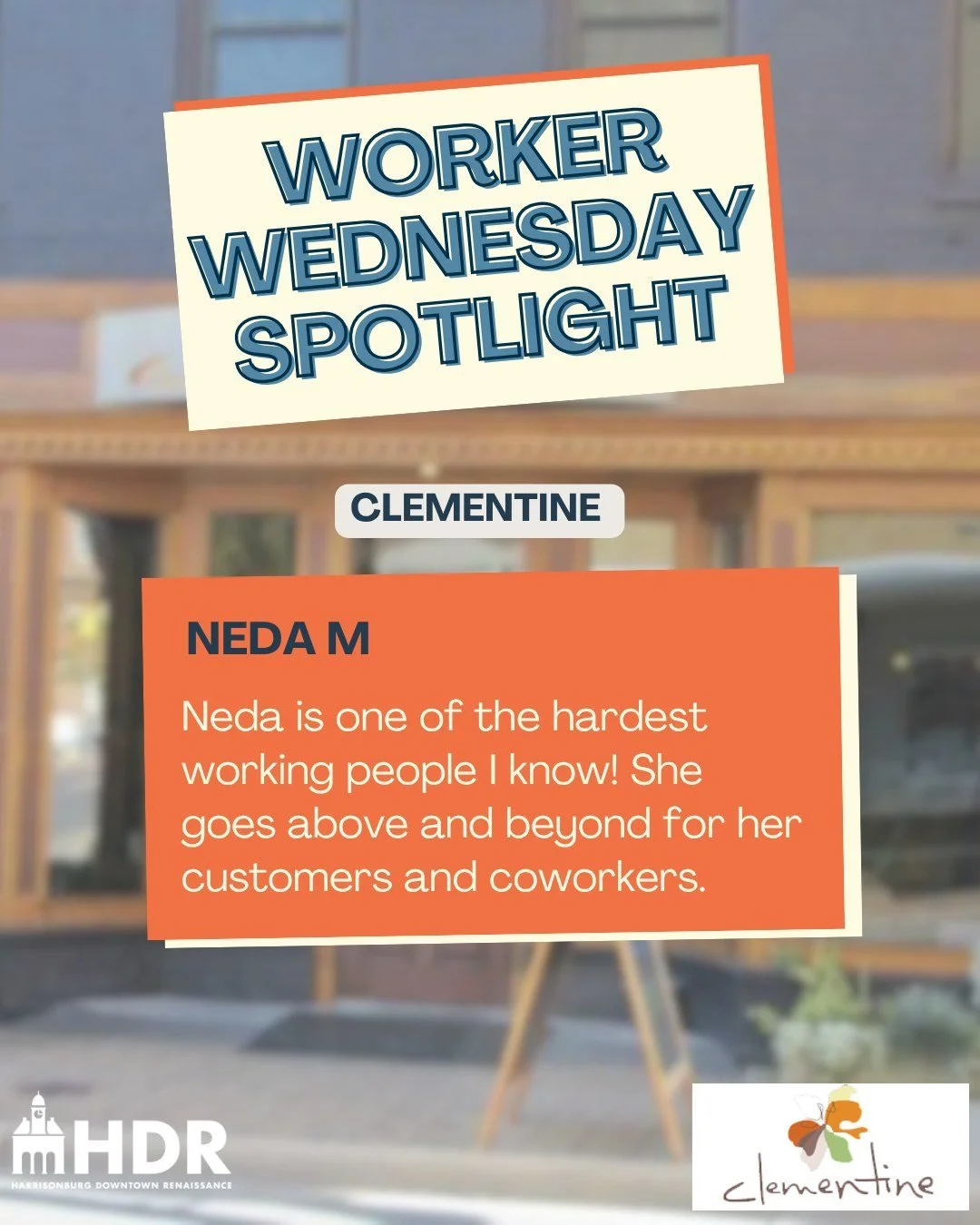 This weeks Worker Wednesday spotlight is for Neda M from @clementinecafe!

Thank you for all the amazing work you do to making the downtown community such an amazing and welcoming place!