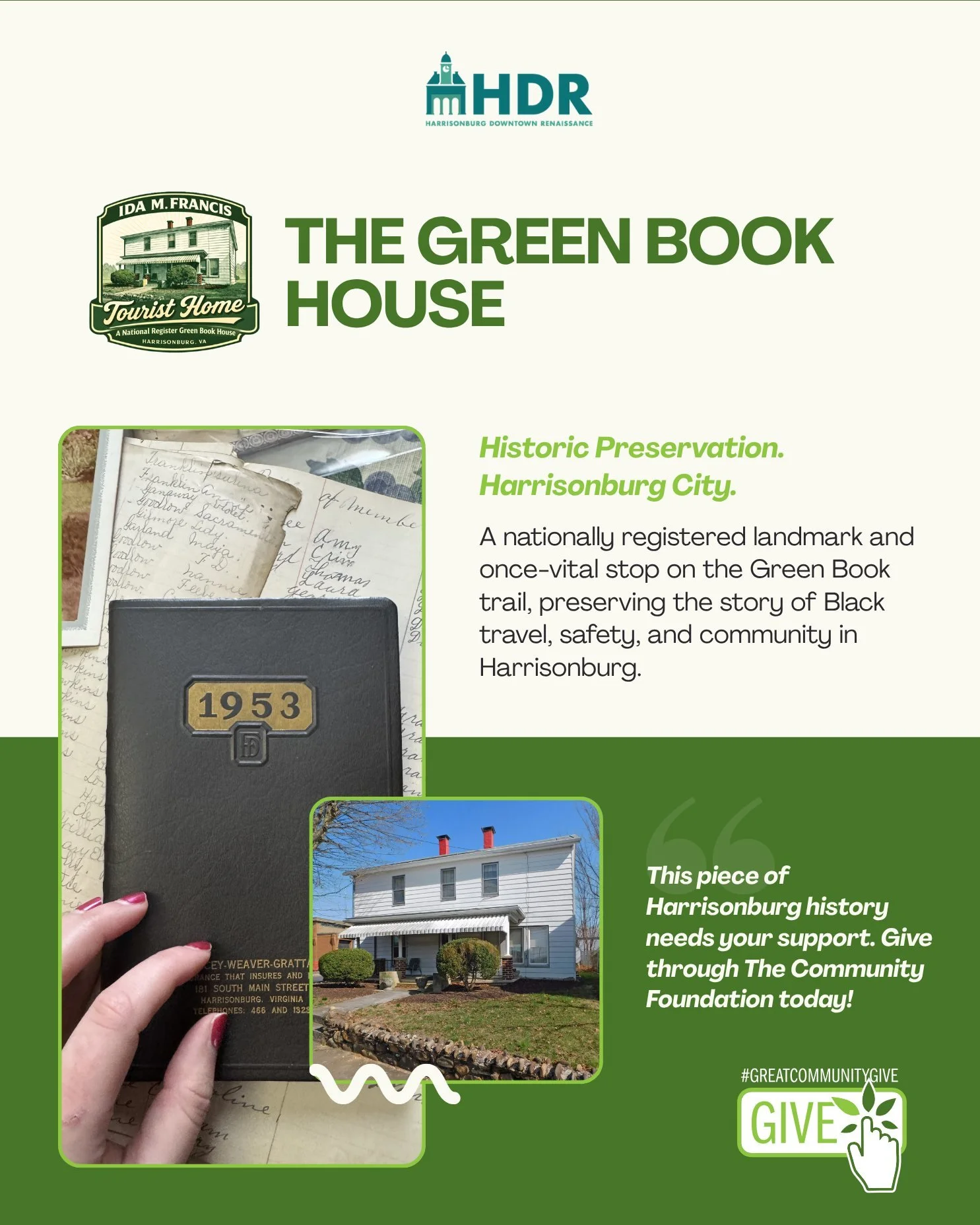 Did you know Harrisonburg is home to a nationally registered landmark that once hosted legends like Duke Ellington? The Ida Mae Frances Tourist Home (The Green Book House) is a rare, untouched piece of history right here in Harrisonburg.

At HDR, his