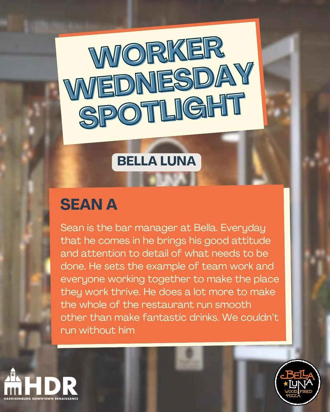 This week we are giving a shoutout to Sean A. from @bellalunawoodfiredpizza!

Thanks for helping make downtown Harrisonburg welcoming for everyone!