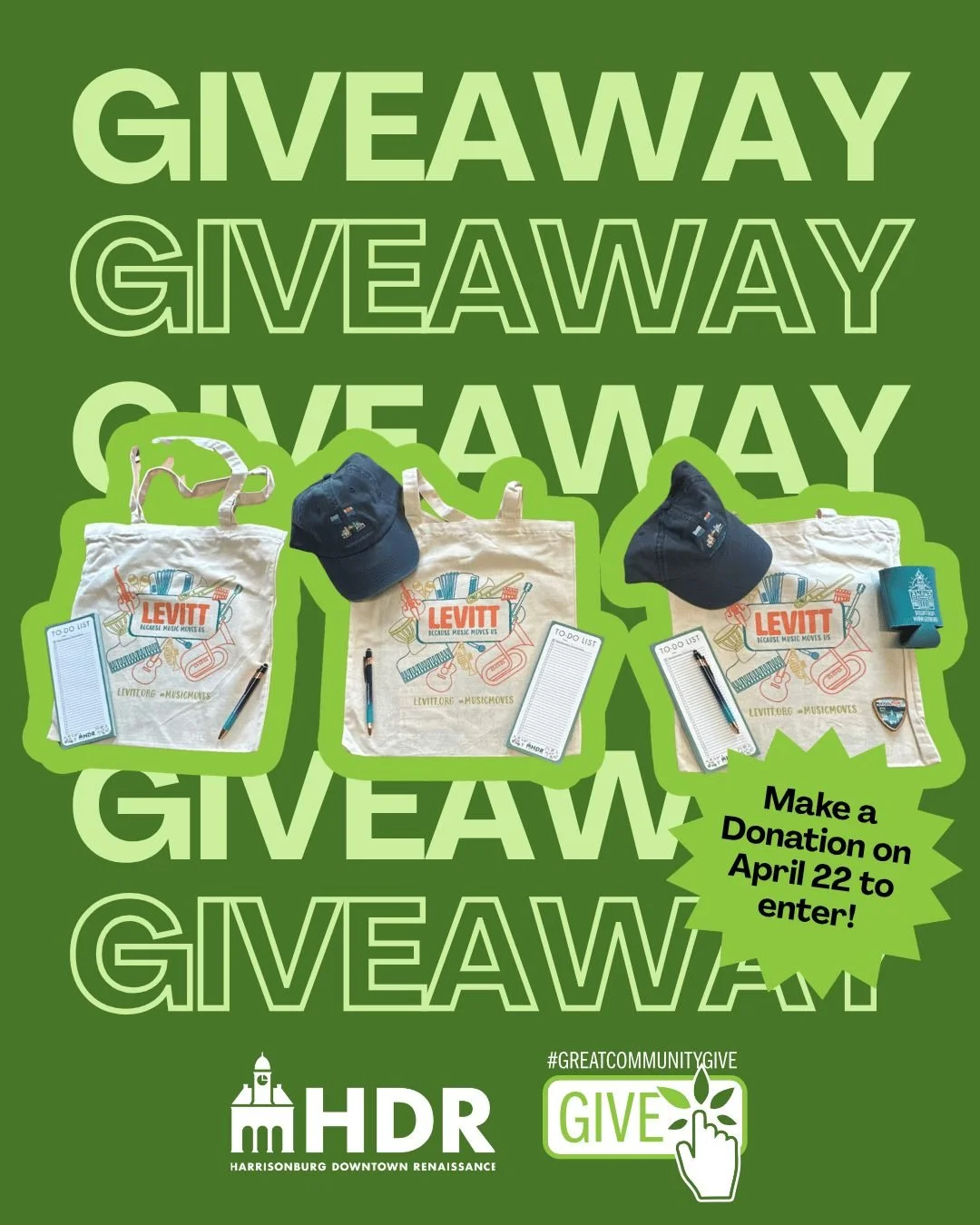 💚 Who wants some fresh downtown swag? 💚

We love our community, so we&rsquo;re giving back to those who support us today during the #GreatCommunityGive. Donate to HDR by 8 PM today, and you could win:

💚A gift card for your next caffeine fix at Br