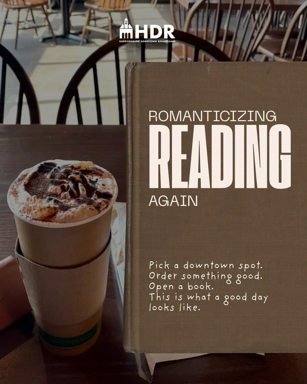 Did you know Downtown Harrisonburg has everything you need for a perfect reading day?

A local bookstore, plus places to enjoy a drink or two. We matched each one with the right book. and a beverage to go with it!

Swipe to find your spot and get mor