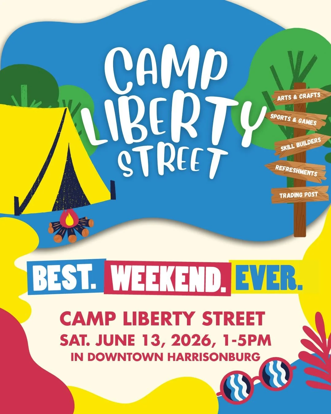 🏕️ Camp Liberty Street is coming to Best Weekend Ever!

Join us Saturday, June 13 from 1&ndash;5 PM on Liberty Street in Downtown Harrisonburg for a summer camp afternoon for ALL ages. Collect 10 badges and claim your exclusive Downtown Harrisonburg