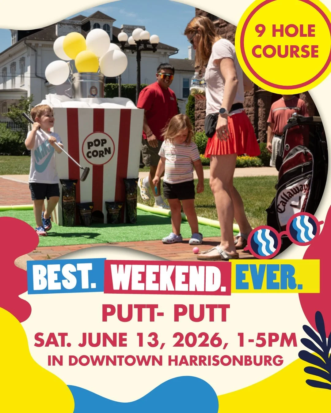 Pop Up Putt-Putt is coming to downtown Harrisonburg! We're turning the sidewalk into a mini golf course during Best.Weekend.Ever. and you're invited!

No experience necessary, just bring your competitive spirit.

Drop everything, tag your putt-putt p