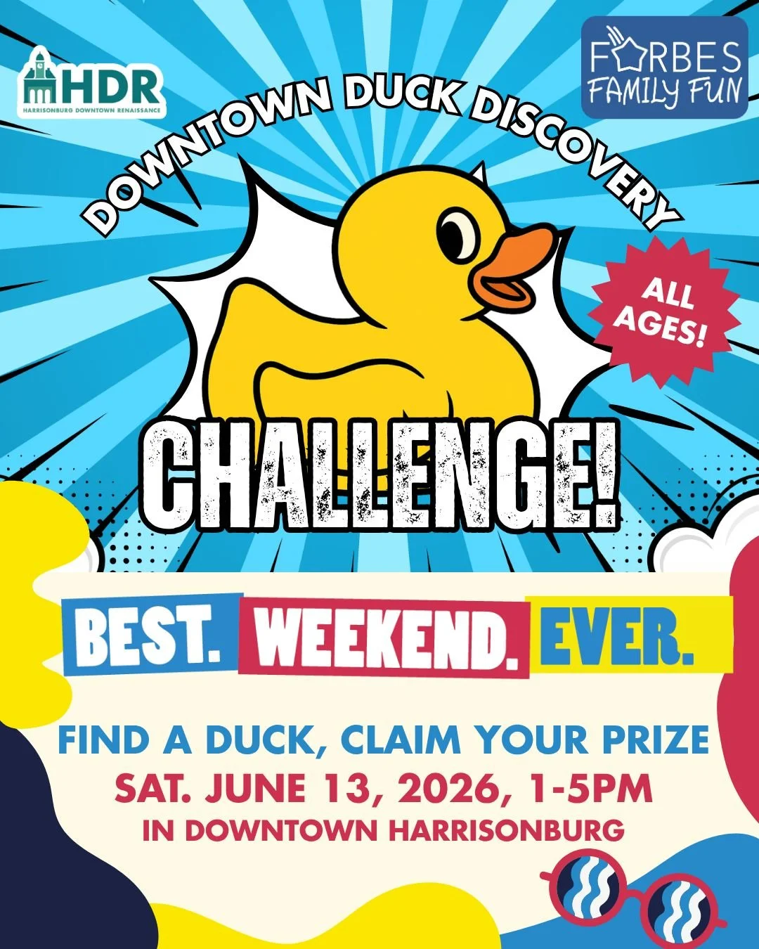 We're "quacking" up at this new activity "waddling" its way to Downtown Harrisonburg for Best.Weekend.Ever., Saturday, June 13 from 1 - 5 PM.  Look out for the hidden rubber duckies at 20+ participating businesses. If there's a st