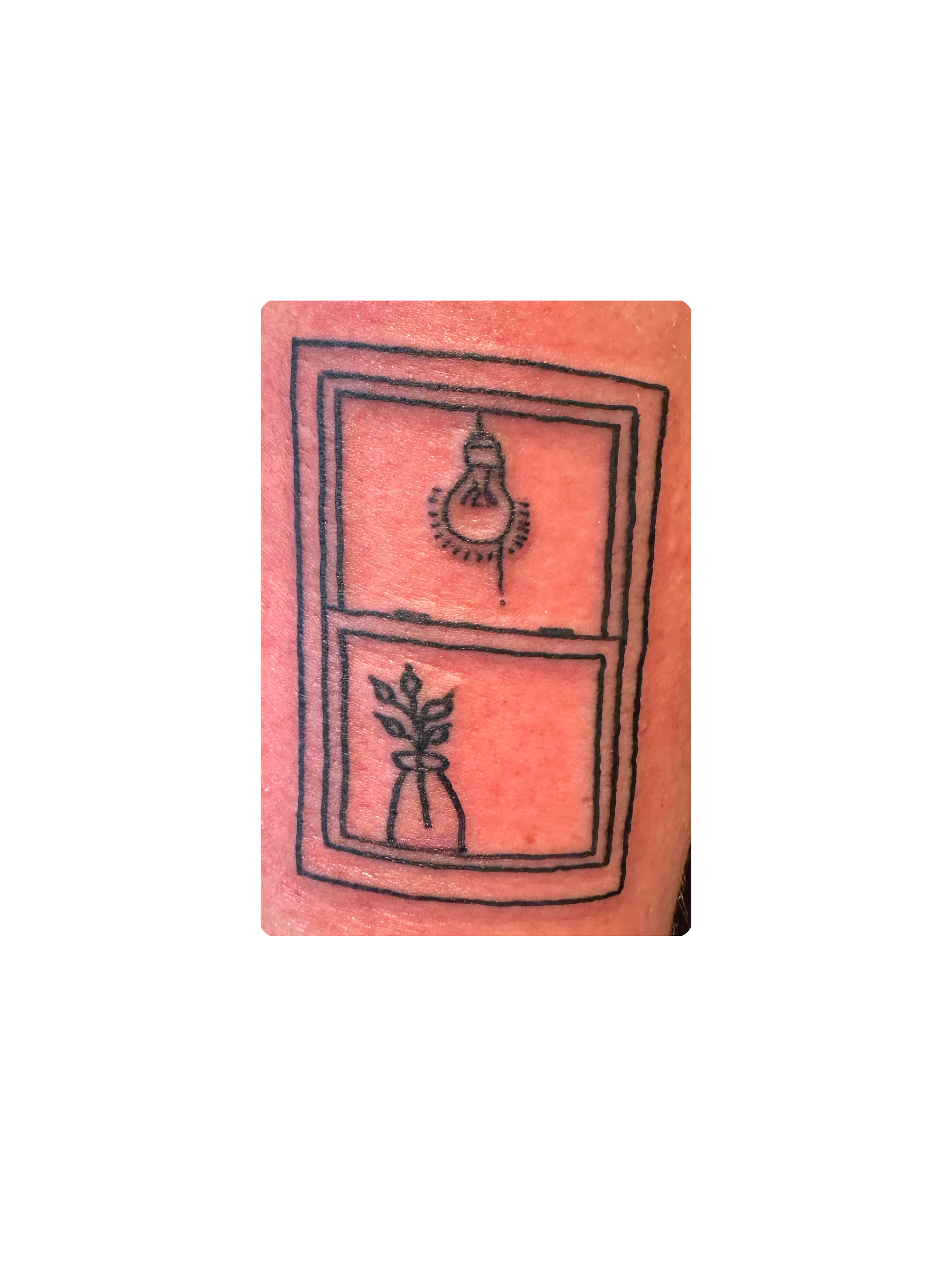 Fine Line Whimsical Tattoo of a Window Sill