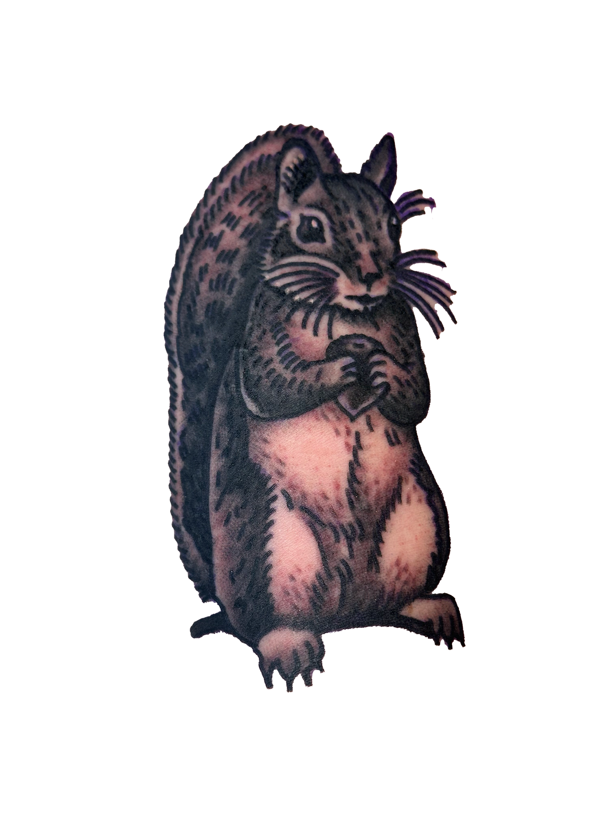black and grey tattoo of a squirrel