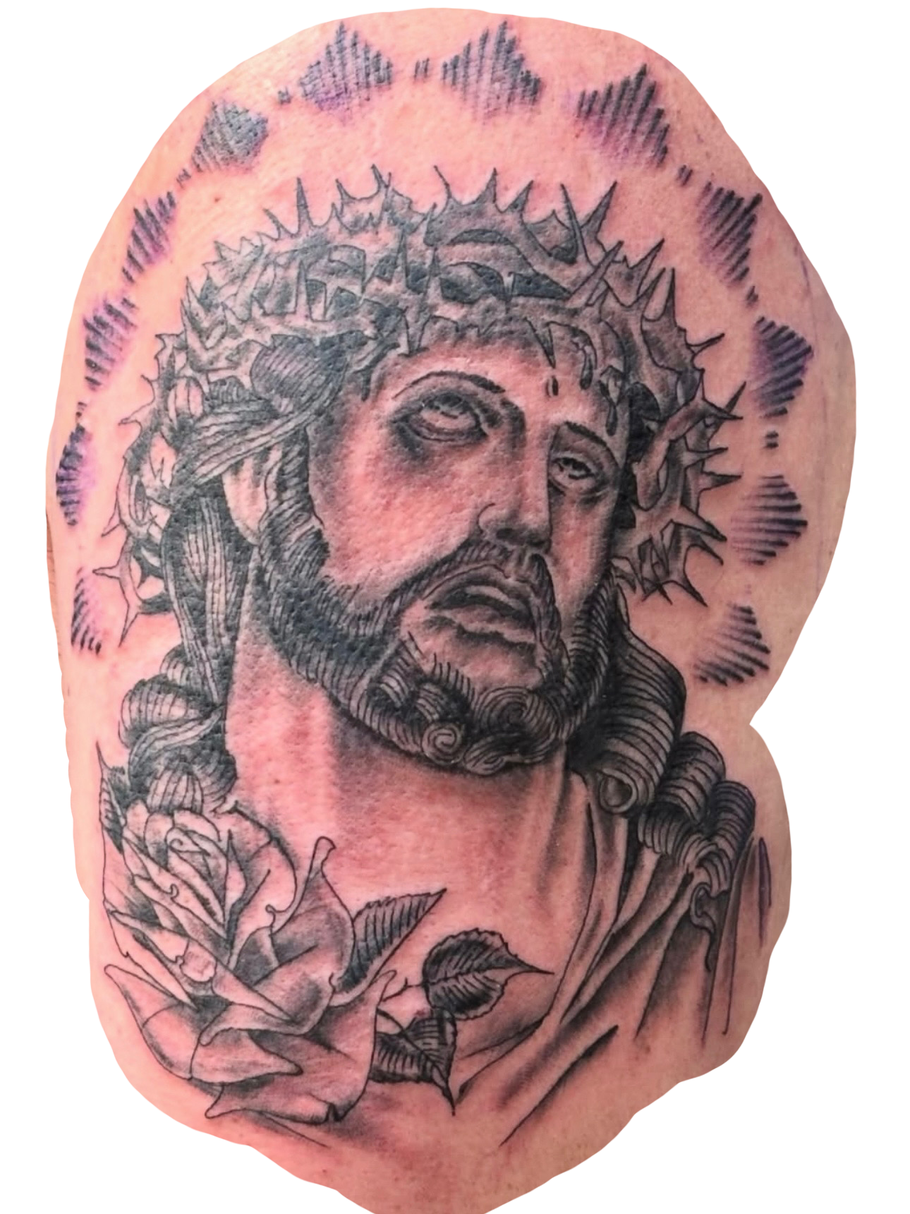 Fine line tattoo of Jesus Christ