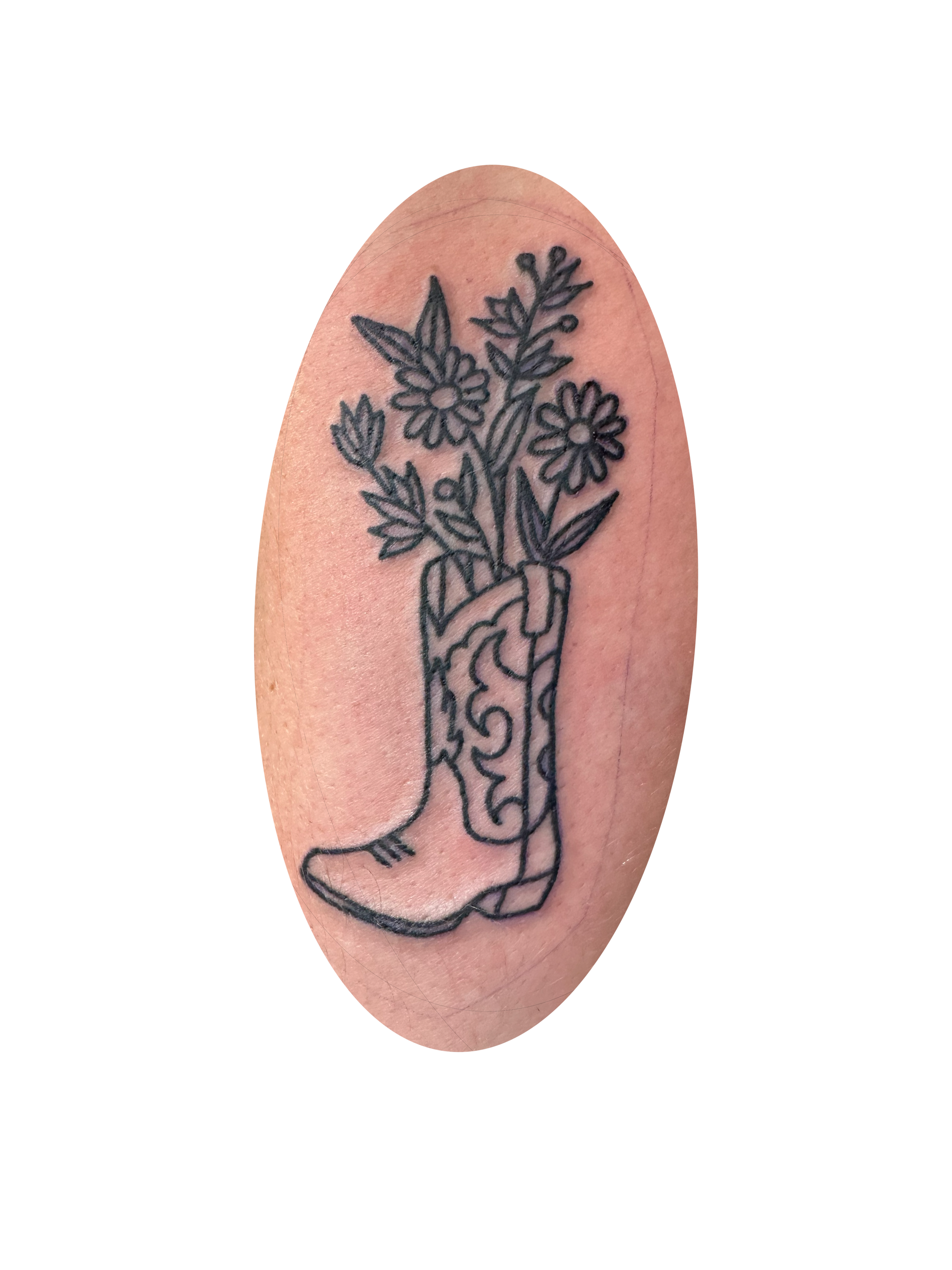 Fine line cowboy boot tattoo