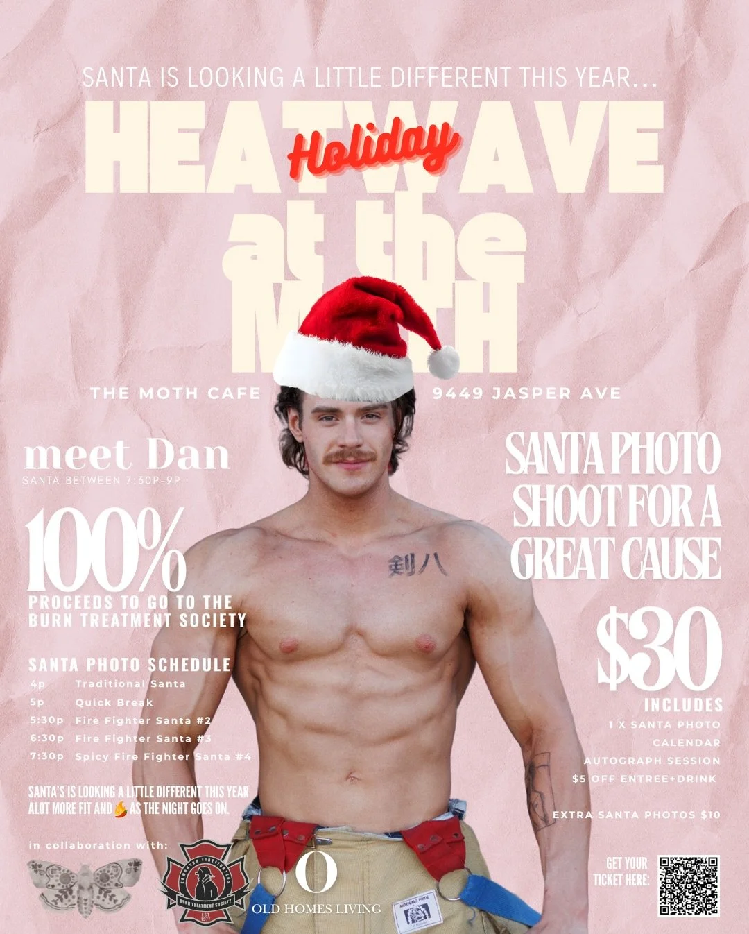 🎅🔥 Holiday Heatwave at The Moth Cafe 🔥🎅
 Date: Dec 19 | Time: 4&ndash;9 PM

Four Santas, one Mrs. Claus, and a very fit holiday transformational photo shoot! Join us for a festive and slightly spicy holiday experience! The Moth Cafe is teaming up