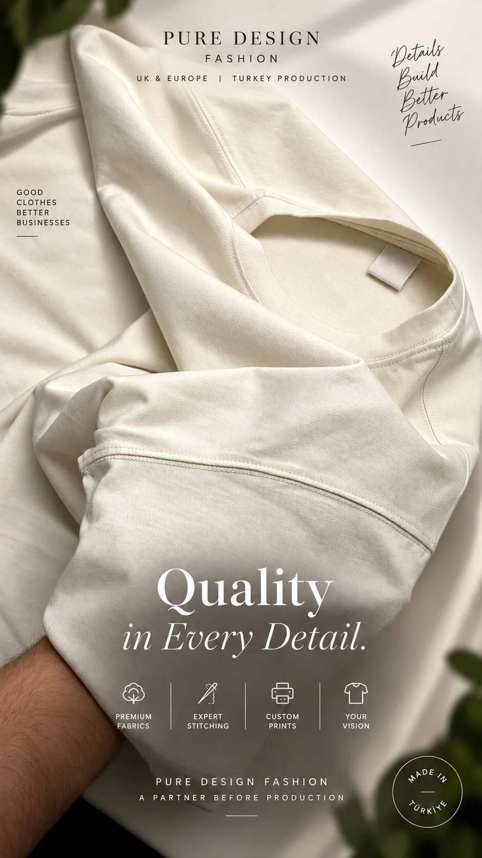 Premium fabrics, expert stitching and custom garment finishing by Pure Design Fashion.