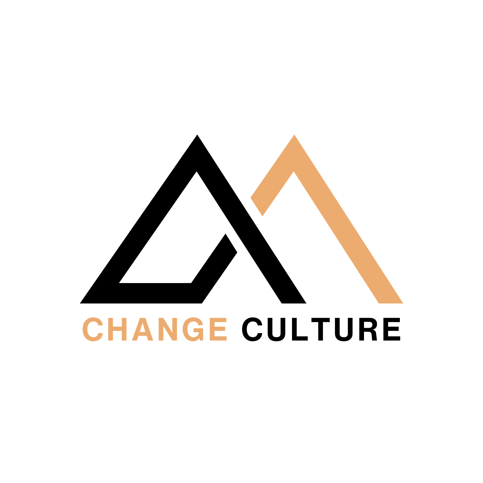 Logo with stylized mountain peaks in black and beige, and text "CHANGE CULTURE" below.