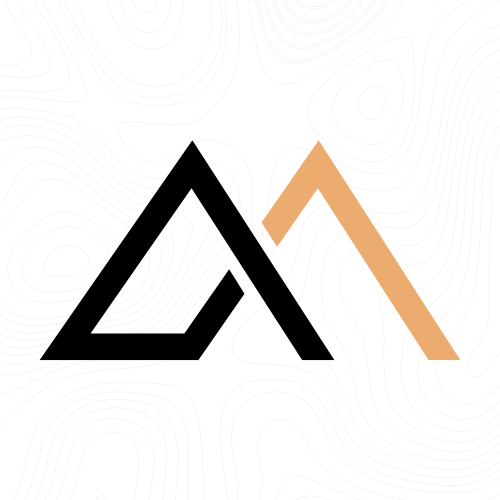 Graphic illustration of two overlapping mountain outlines signifying healthy and high impact leadership, one in black and one in beige, with the text 'H2' in beige below the mountains.