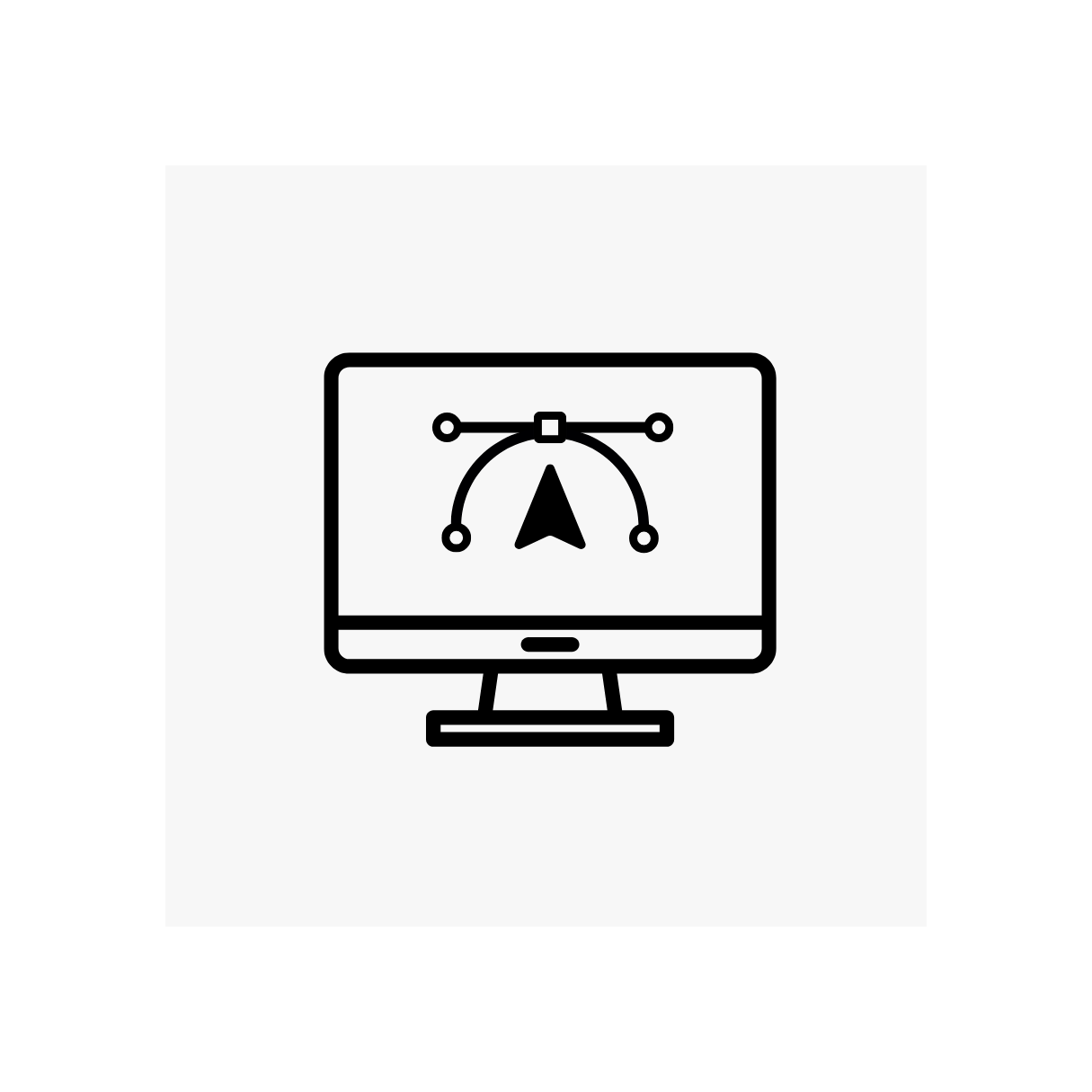 A computer monitor displaying a vector graphic editing interface with a cursor and anchor points.