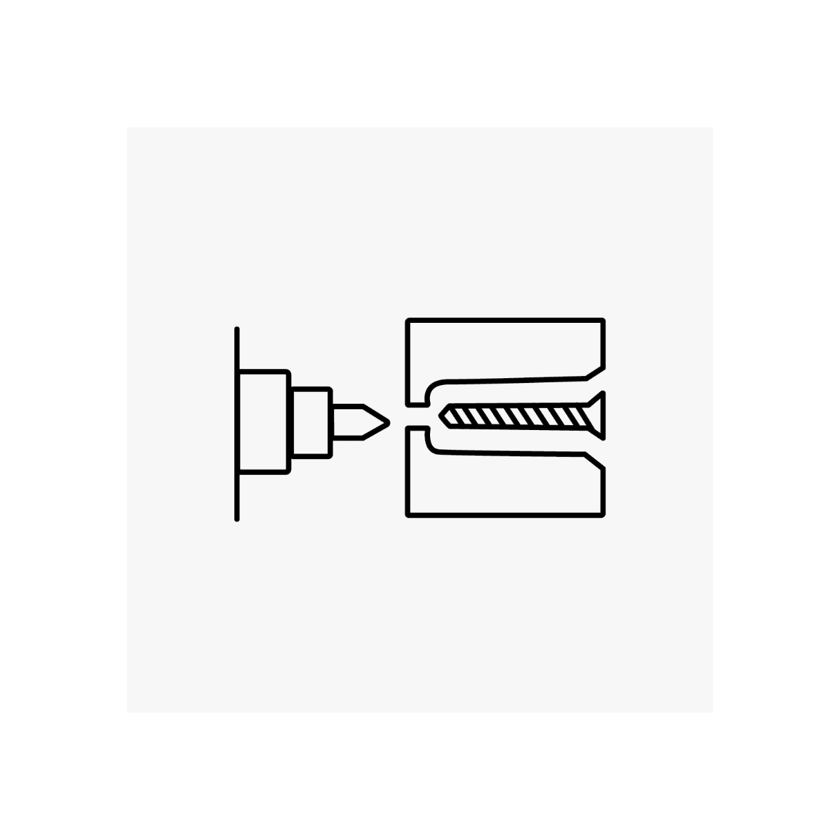 Line drawing of a screw being inserted into a wall anchor with a screwdriver.