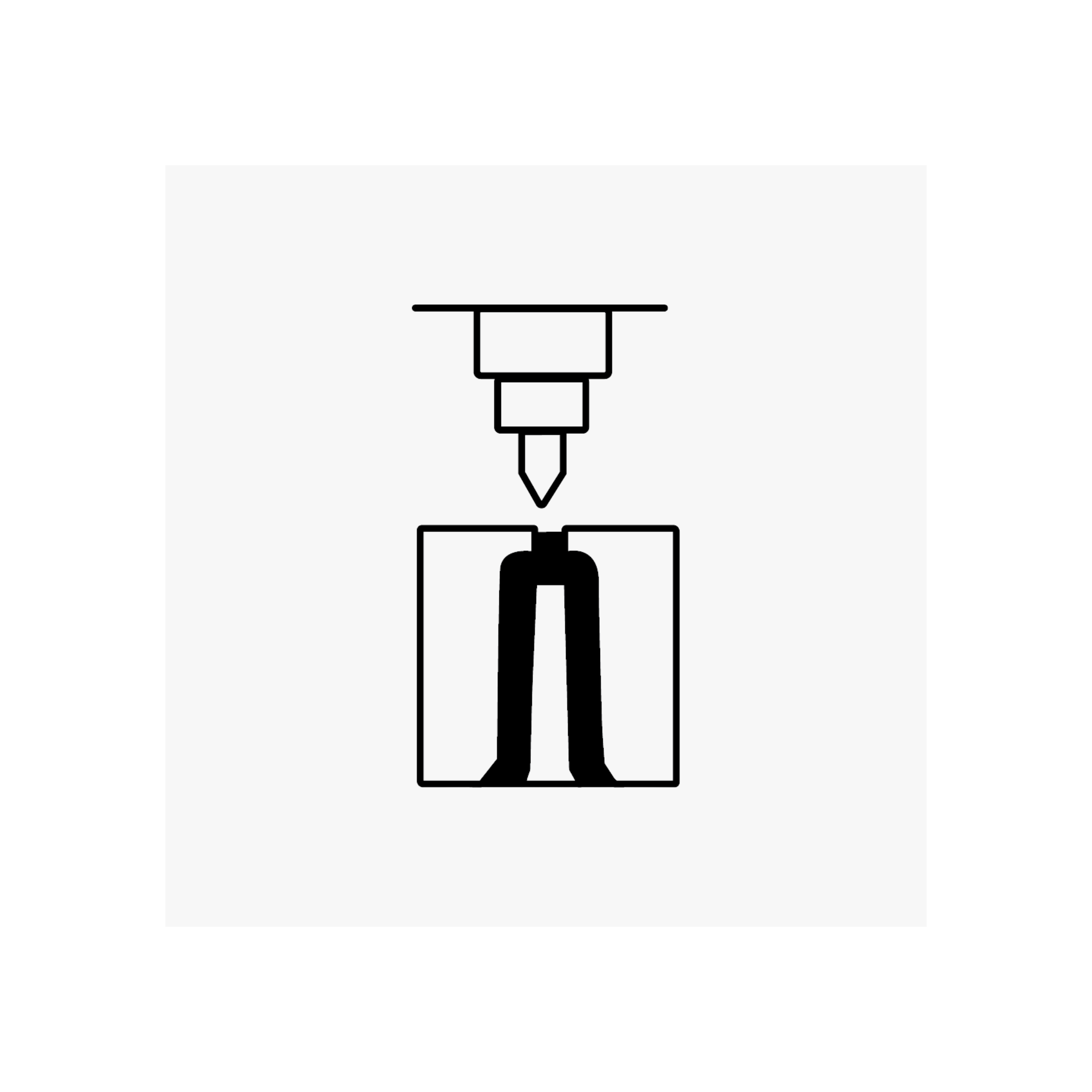 Black and white icon showing a 3D printer nozzle depositing material into a rectangular mold.