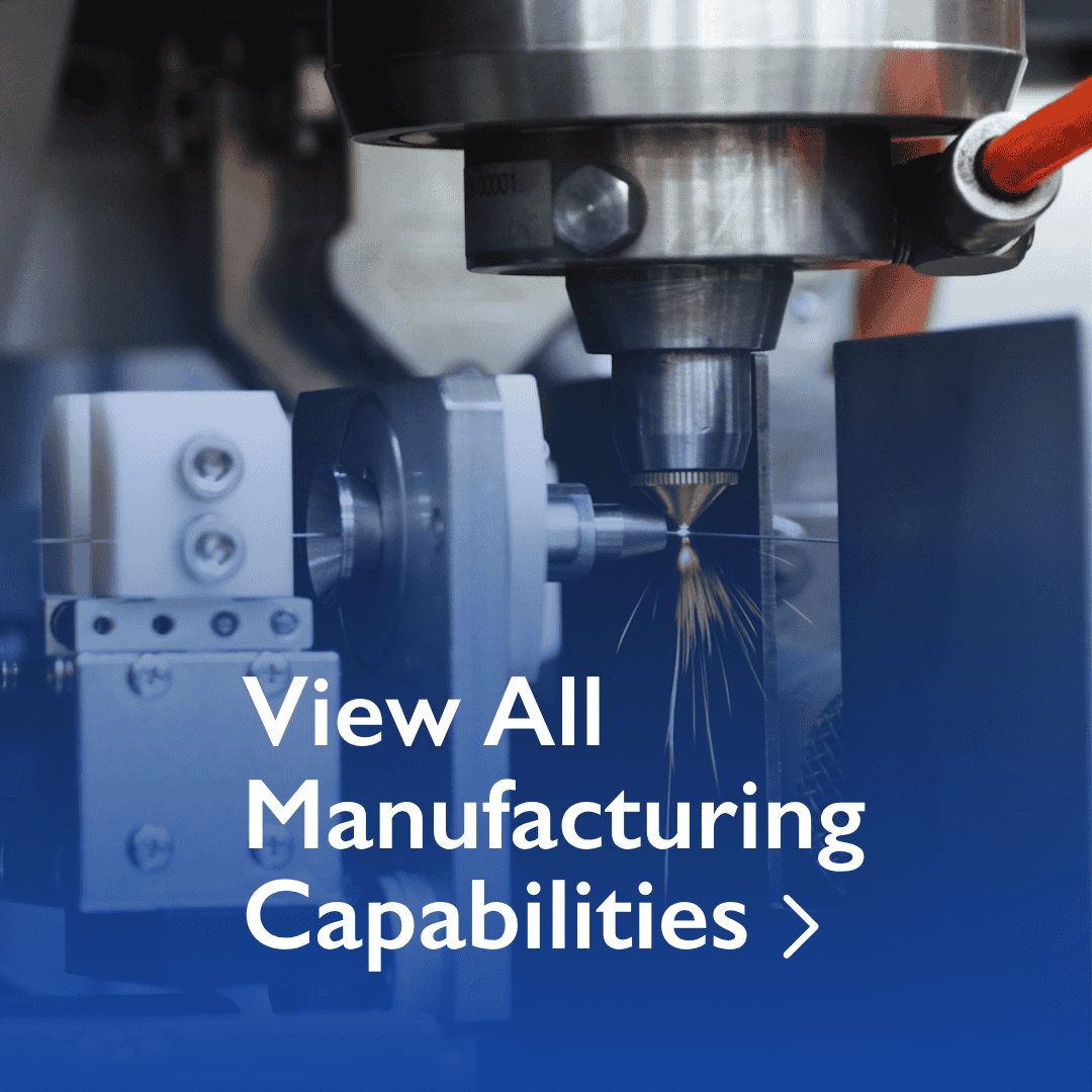 A close-up of a CNC machine cutting metal with sparks flying, promoting manufacturing capabilities.