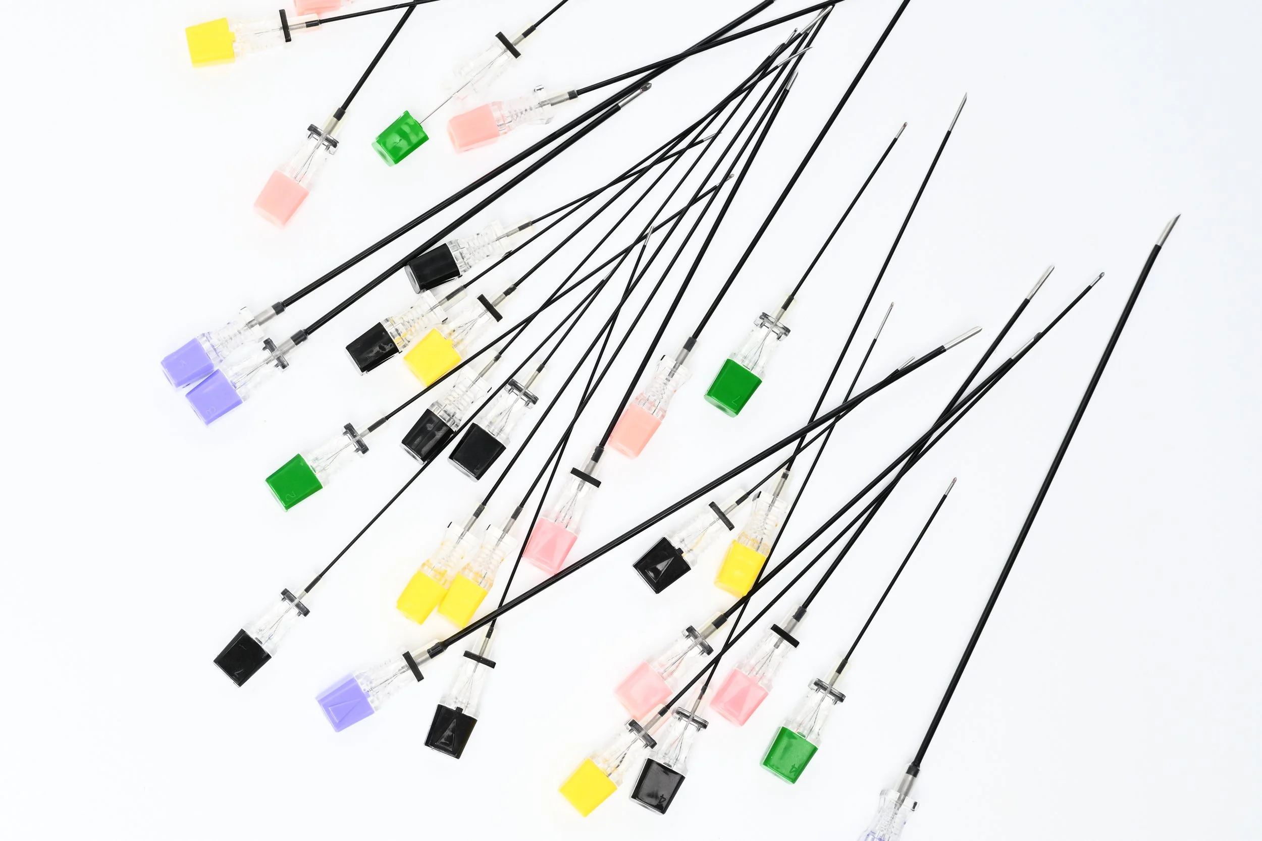 Radiofrequency RF needles designed for pain management procedures requiring precise targeting and controlled energy delivery.