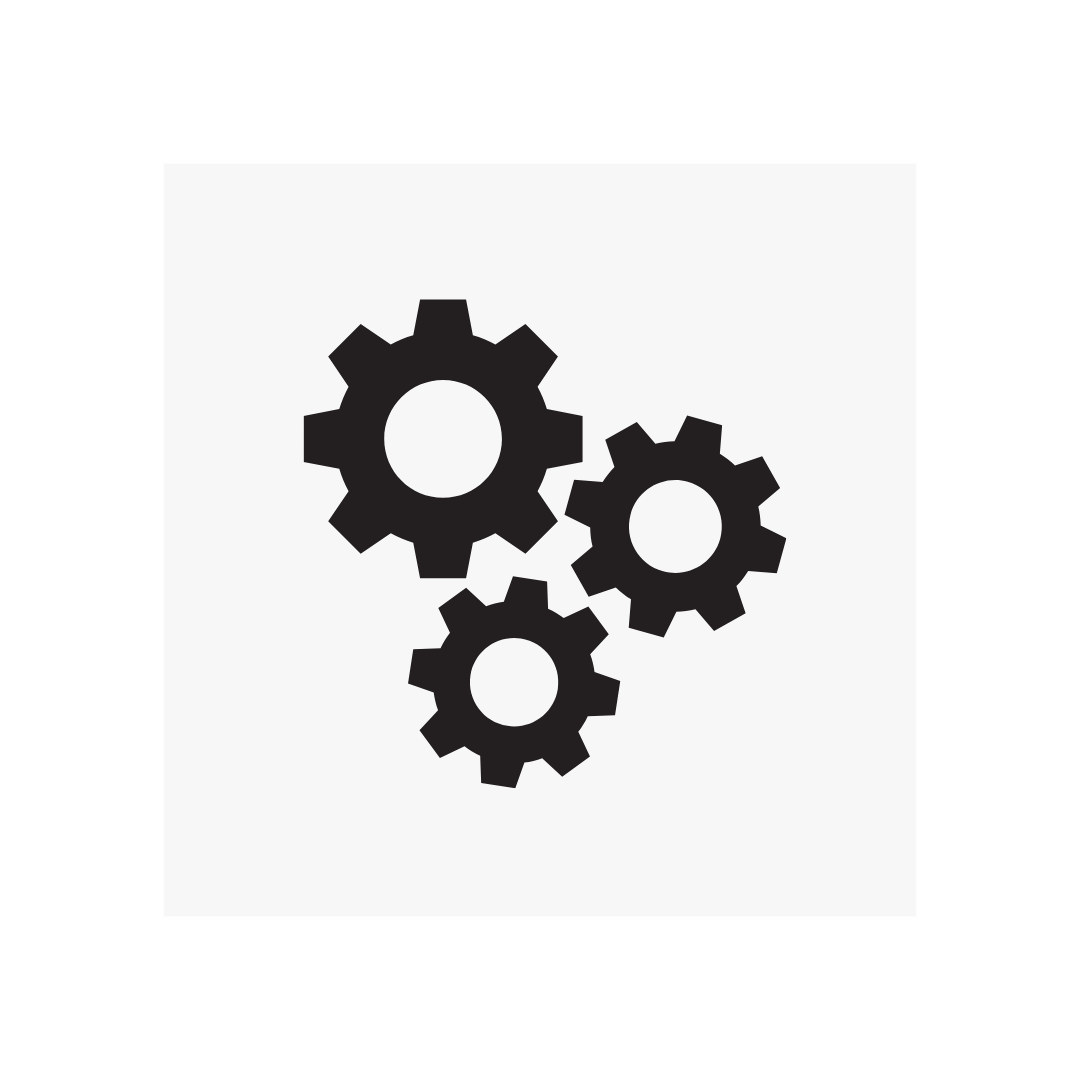 Icon of three interlocking gears representing settings or process.