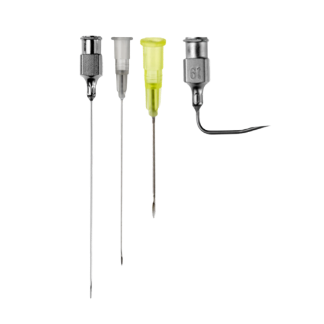Huber needles for oncology with straight or curved styles