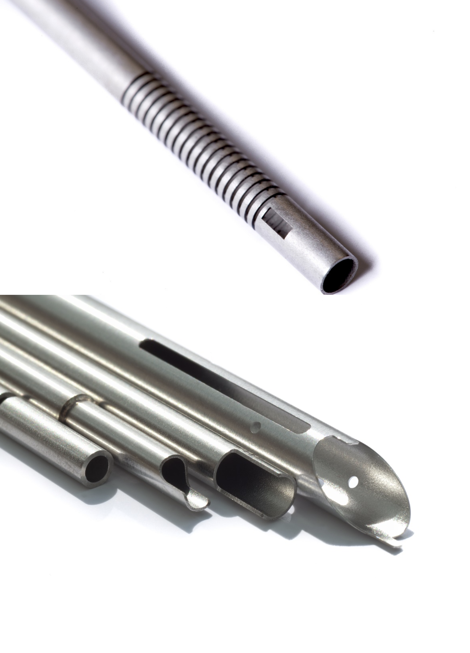Precision laser-cut metal components with complex features for medical device applications.