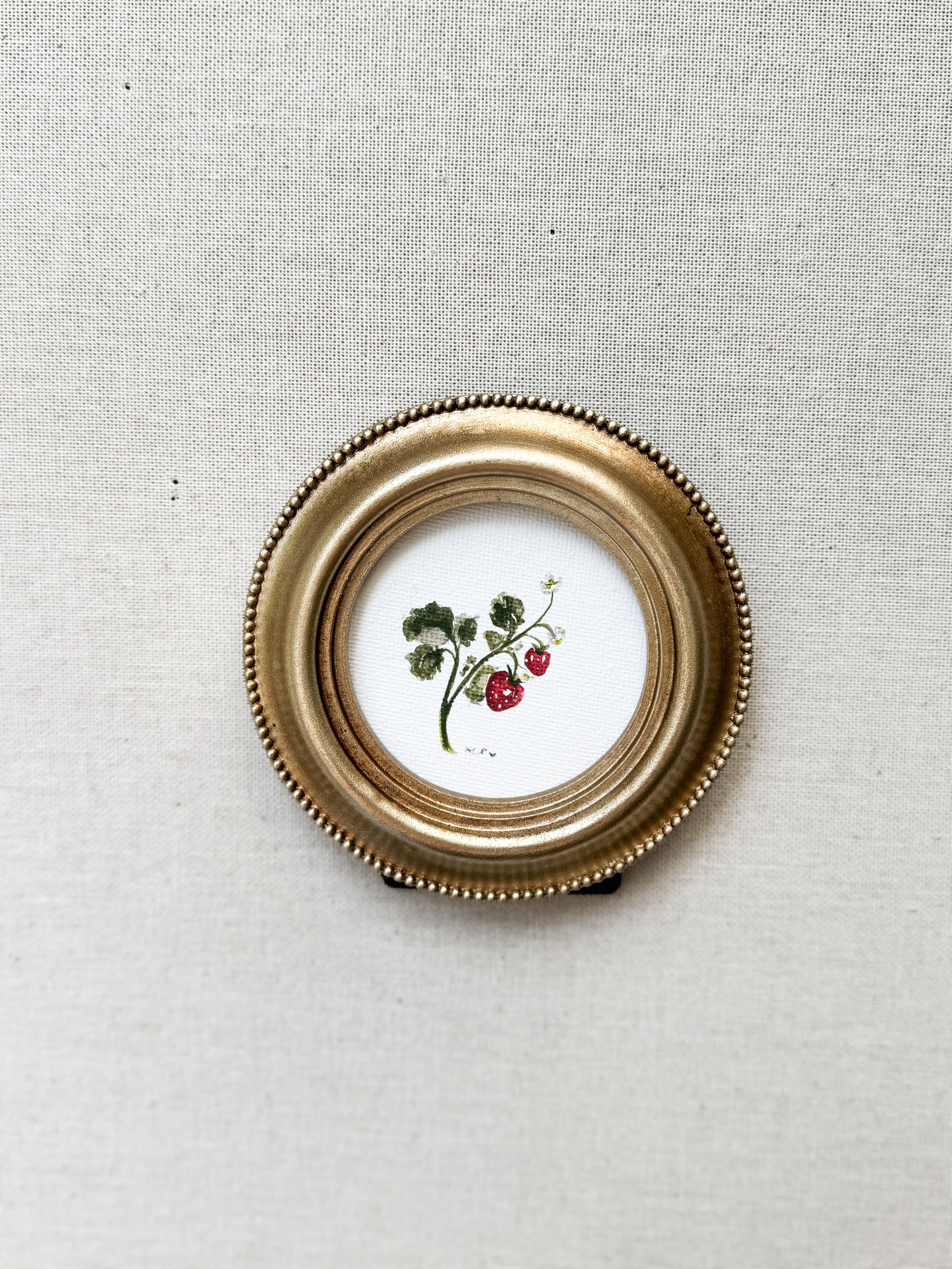 Original Botanical Painting in Gold Round Frame