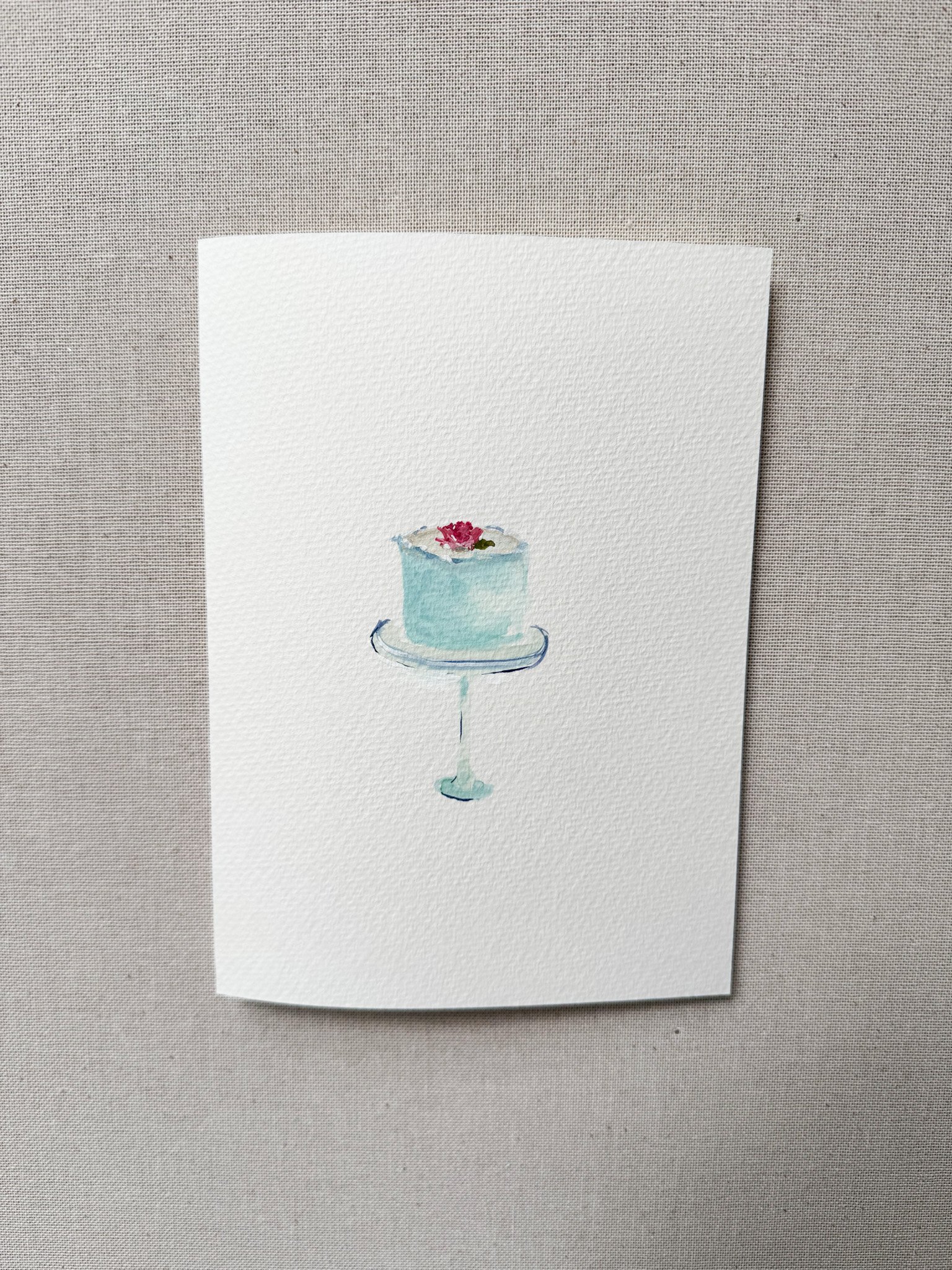 Cards:Cake:Blue with Pink Rose on Top.jpg