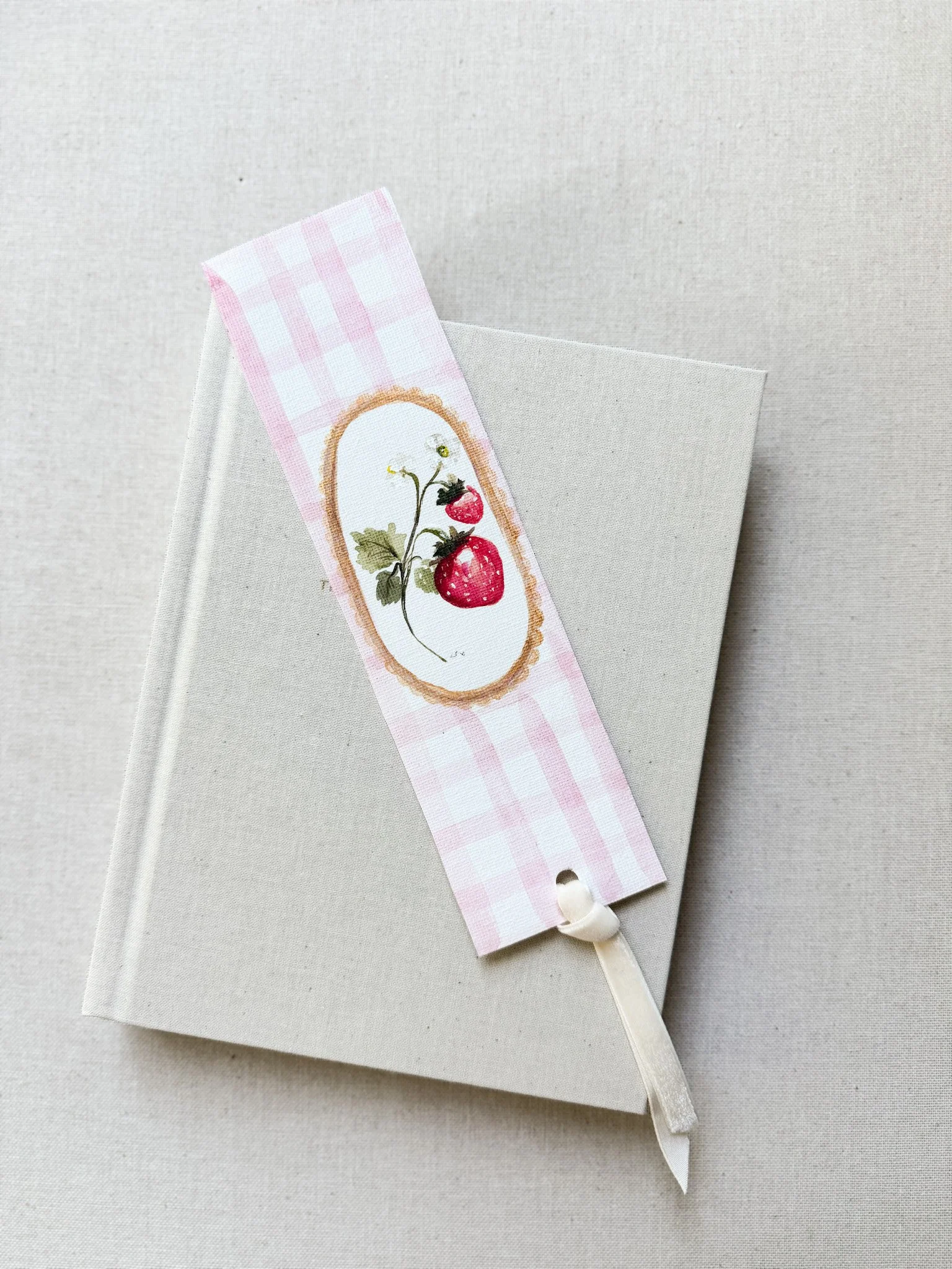 Hand Painted Strawberry Themed Canvas Bookmarks