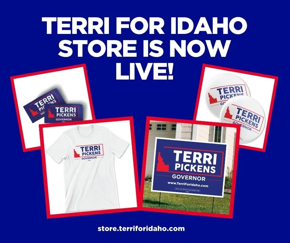You asked, and we delivered!
The Terri for Idaho store is officially LIVE!
Grab your t-shirts, buttons, stickers, and yard signs at the link in my bio!