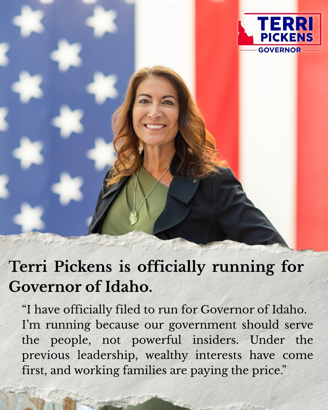 Dear Idahoans,
I have officially filed to run for Governor of Idaho.
I&rsquo;m running because our government should serve the people, not powerful insiders. Under the previous leadership,wealthy interests have come first, and working families are pa