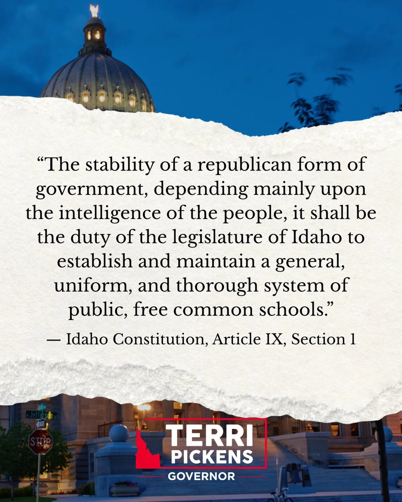 Did you know the Idaho Constitution speaks directly about public education?

Article IX states that maintaining a strong system of free public schools is essential because the stability of our democracy depends on an informed and educated population.