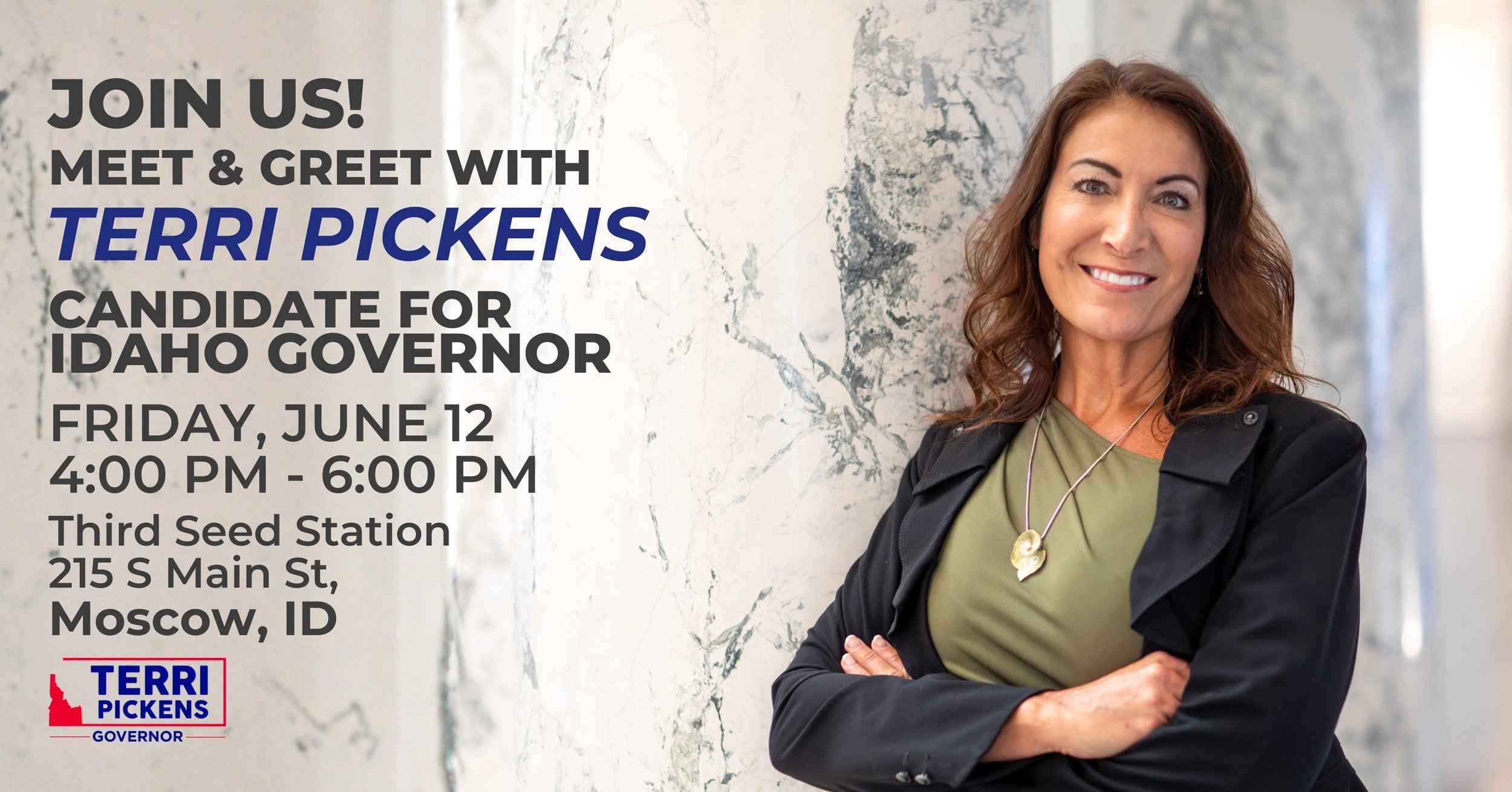 Moscow, join us this Friday!

Come meet me, ask questions, share what matters to you, and be part of the conversation about Idaho&rsquo;s future.

📍 Third Seed Station, 215 S Main St, Moscow, ID
📅 Friday, June 12
⏰ 4:00 PM &ndash; 6:00 PM

We hope 