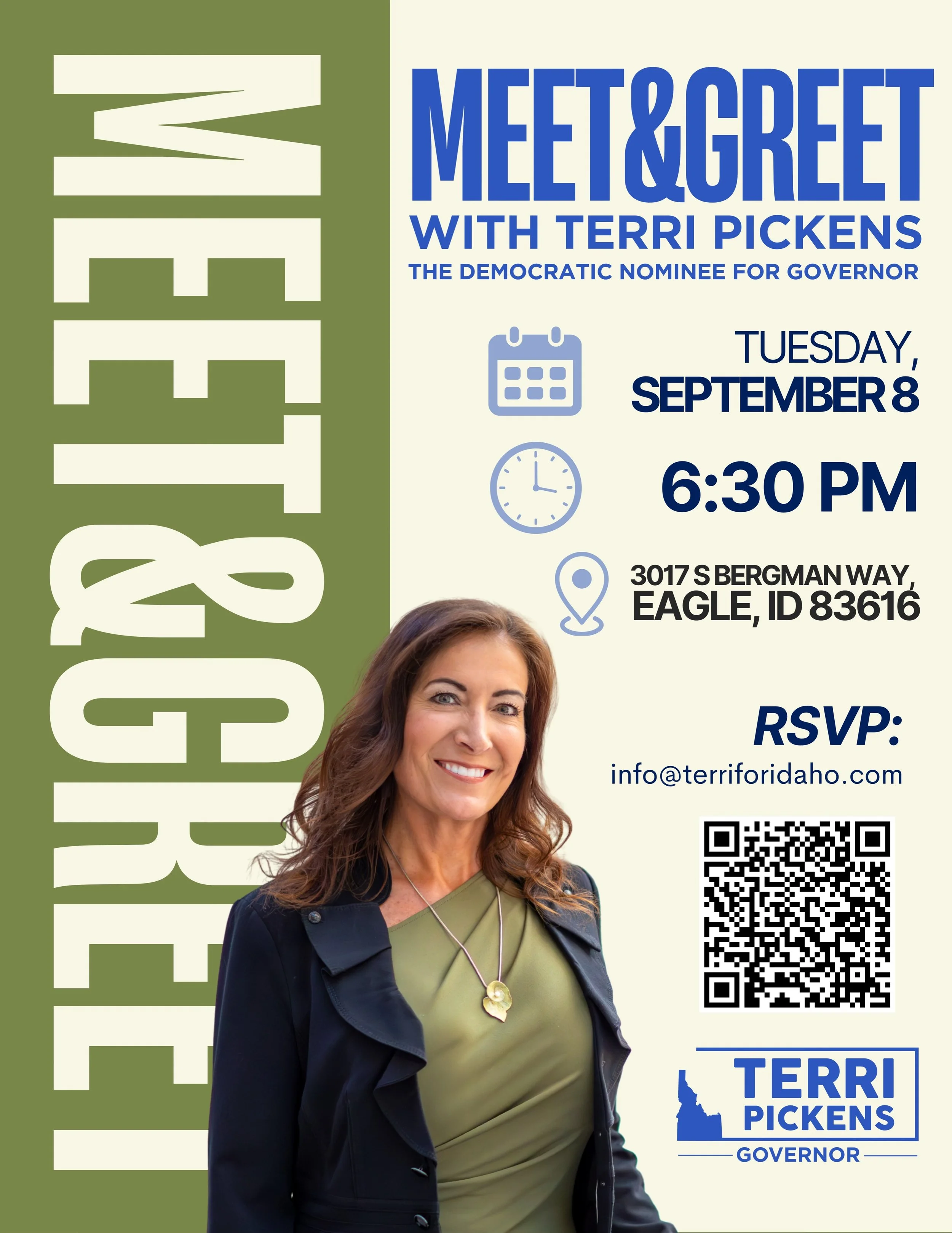 Eagle, I&rsquo;m coming your way. 💙

Join me for a meet &amp; greet on Tuesday, September 8 at 6:30 PM.

Come ask questions, share what matters most to you, and hear directly from me about the future I&rsquo;m fighting for in Idaho.

📍 3017 S Bergm