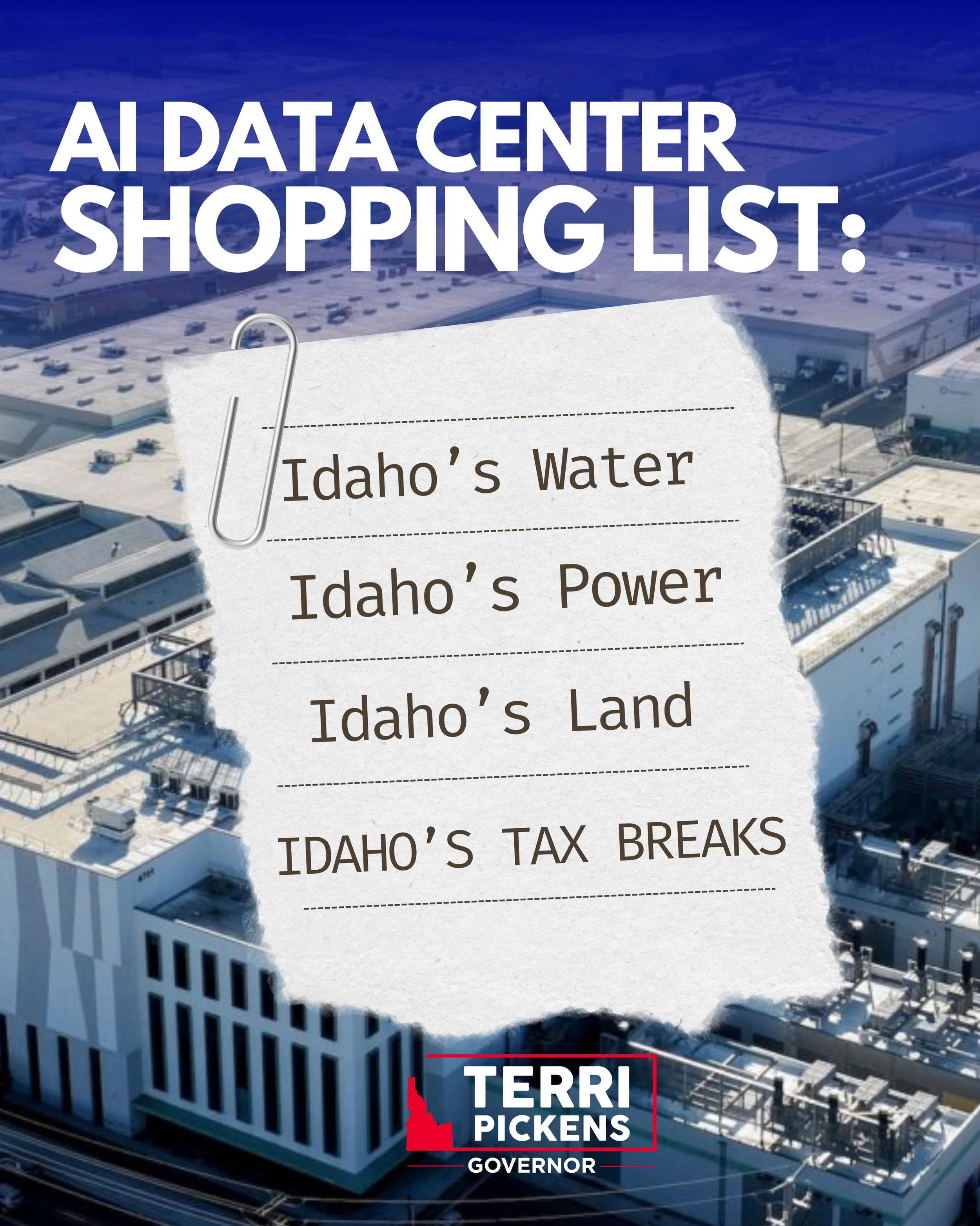 AI data centers are already in Idaho.

The question is whether Idahoans are going to be left paying the bill.

These facilities can demand enormous amounts of water and electricity, occupy valuable land, and receive tax advantages while creating rela